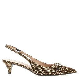 Beige Polyester Mid Heel Pumps