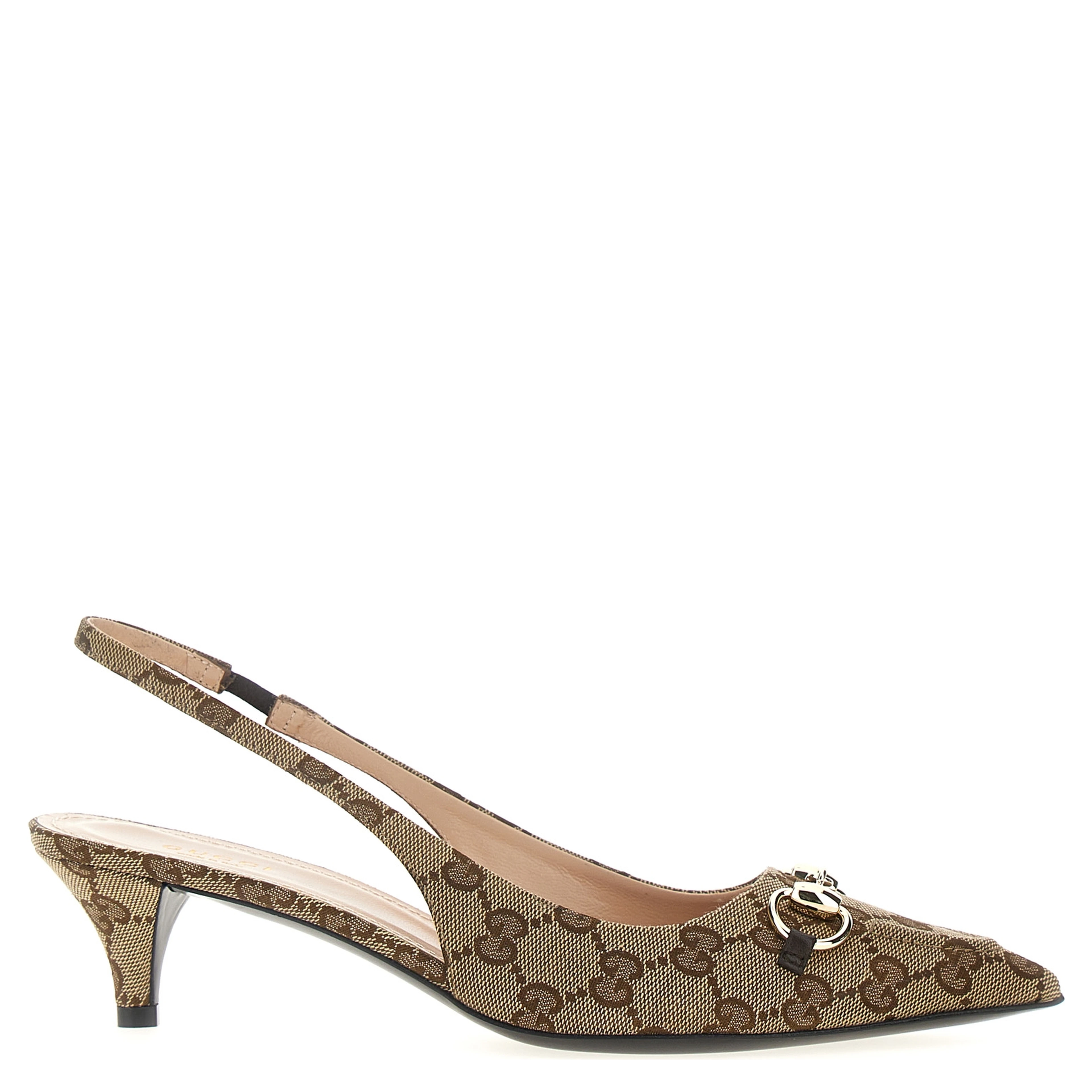 Beige Polyester Mid Heel Pumps