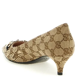 Beige Polyester Mid Heel Pumps