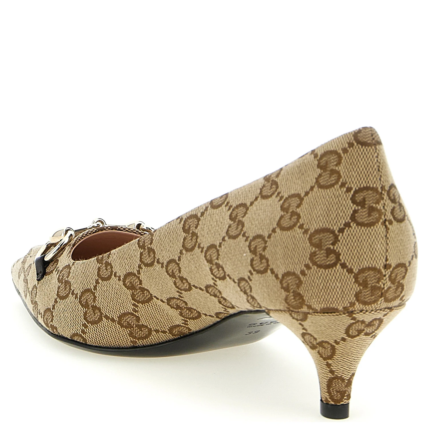 Beige Polyester Mid Heel Pumps