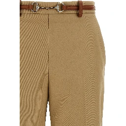 Beige Cotton Casual Pants