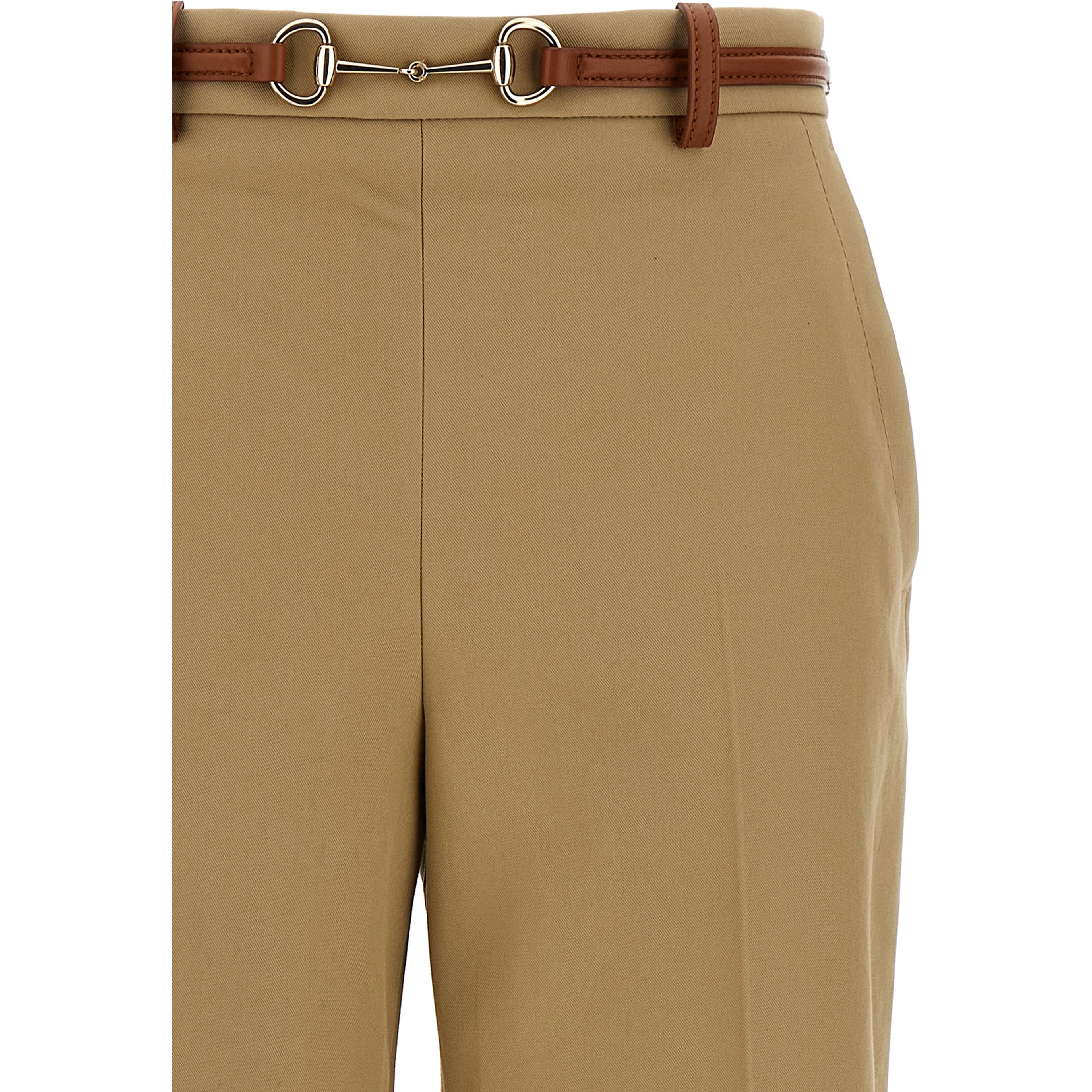 Beige Cotton Casual Pants