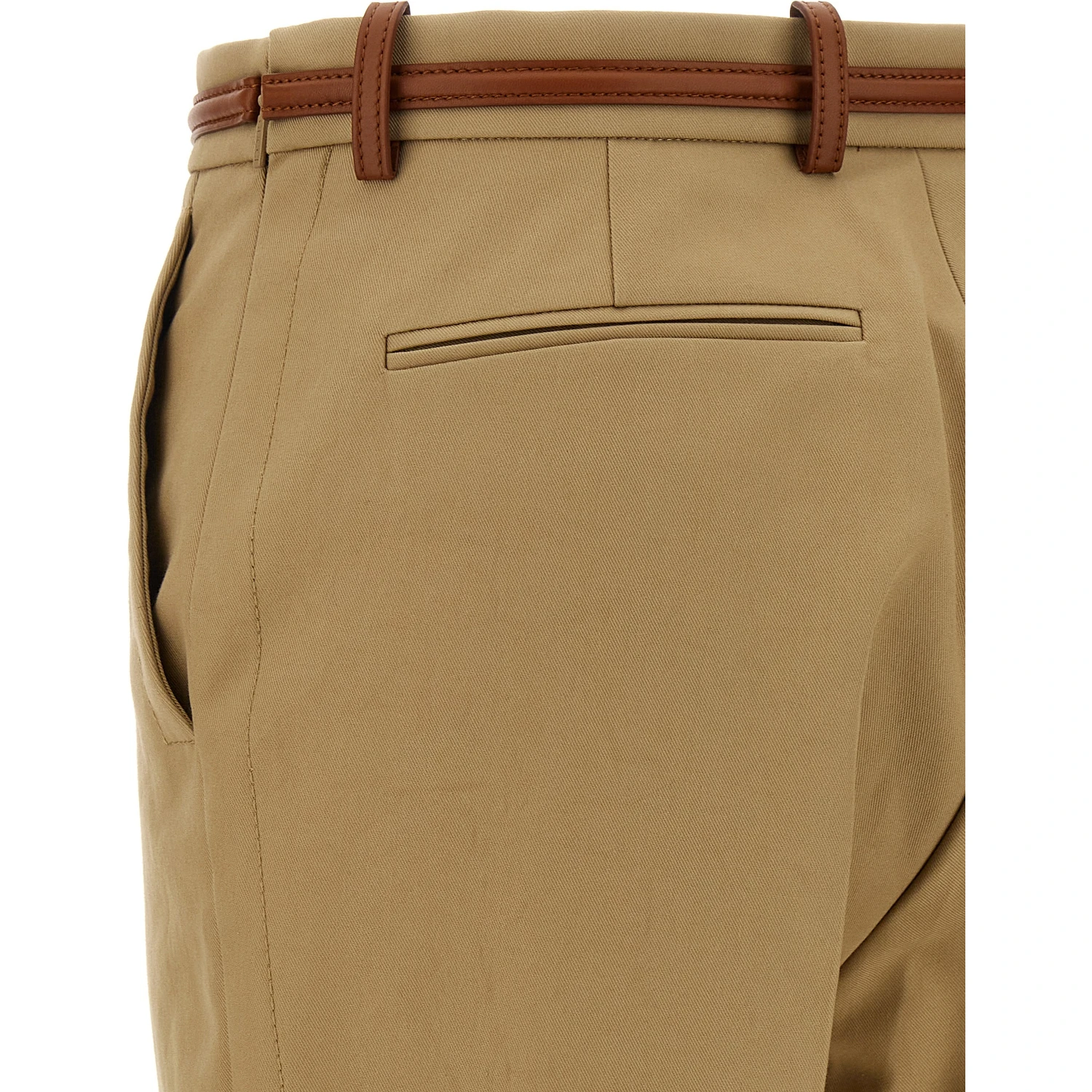 Beige Cotton Casual Pants