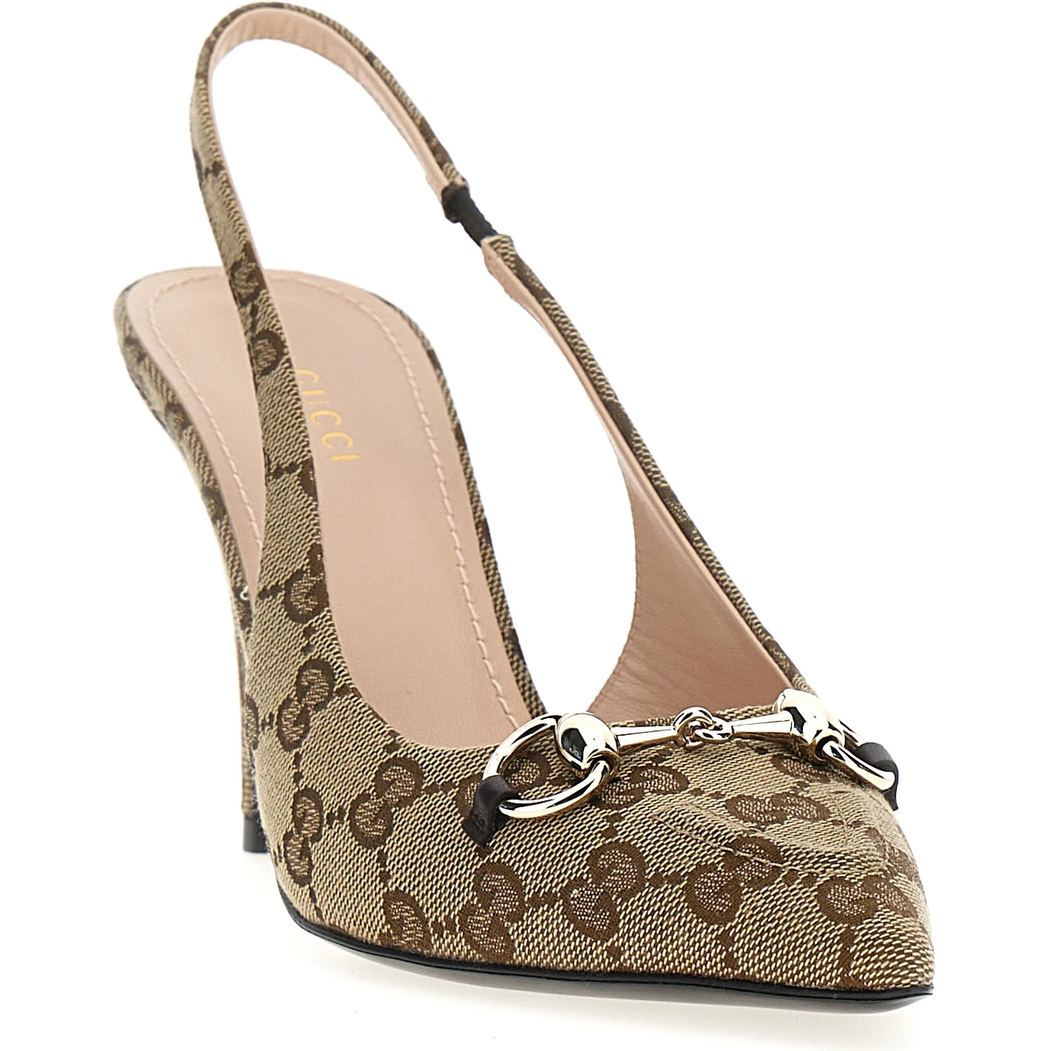 Beige Polyester High Heel Pumps