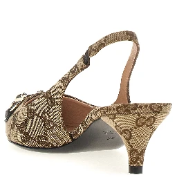 Beige Polyester Mid Heel Pumps