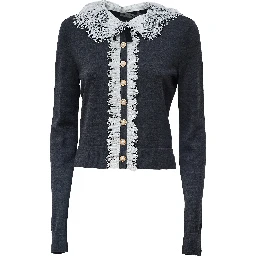 Grey Lace Collar Knit Cardigan