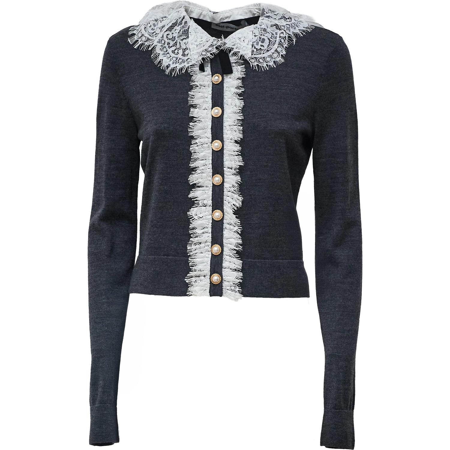 Grey Lace Collar Knit Cardigan