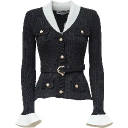Grey Ribbed Knit Cardigan