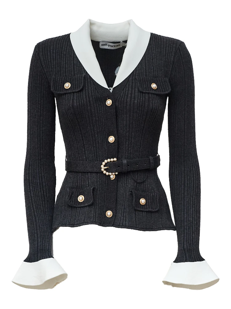 Grey Ribbed Knit Cardigan