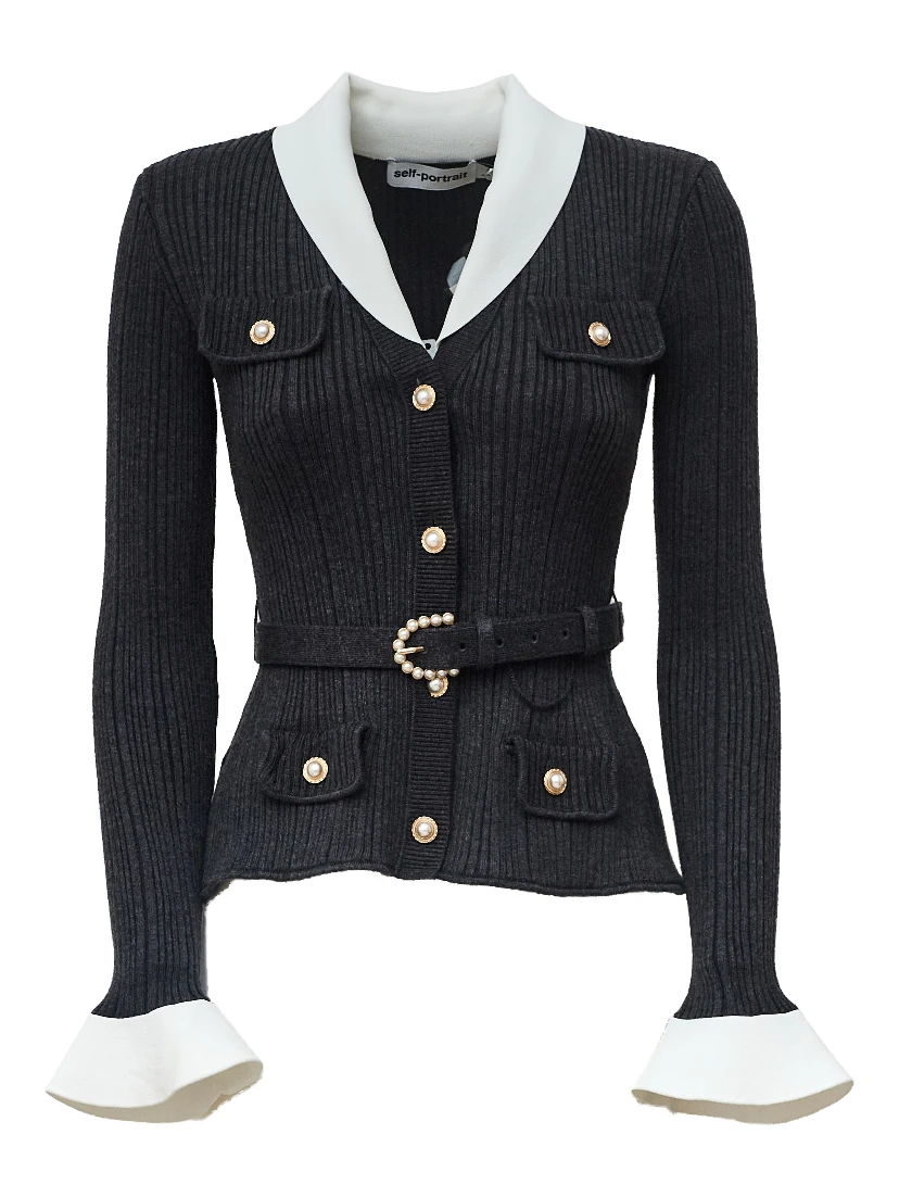 Grey Ribbed Knit Cardigan