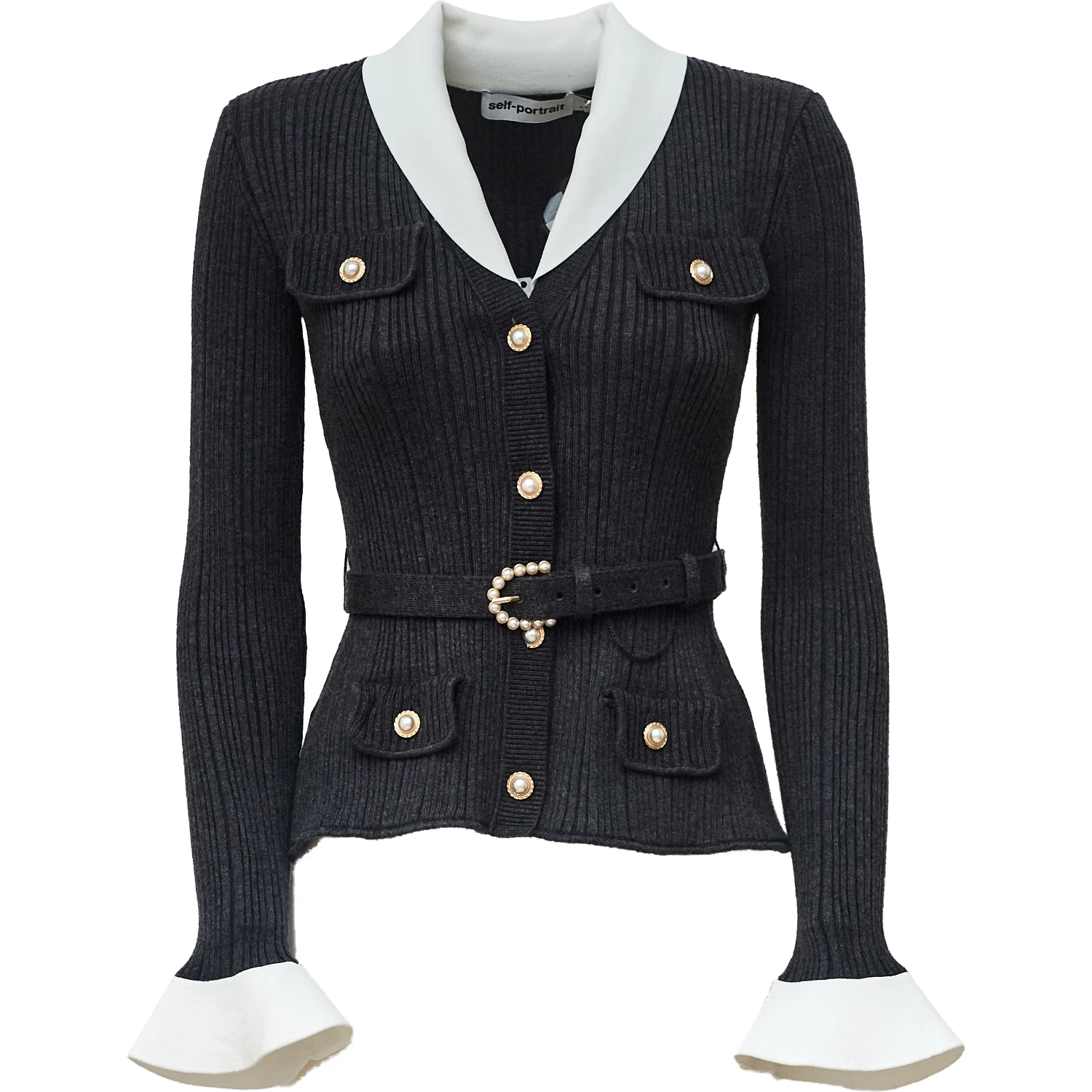 Grey Ribbed Knit Cardigan