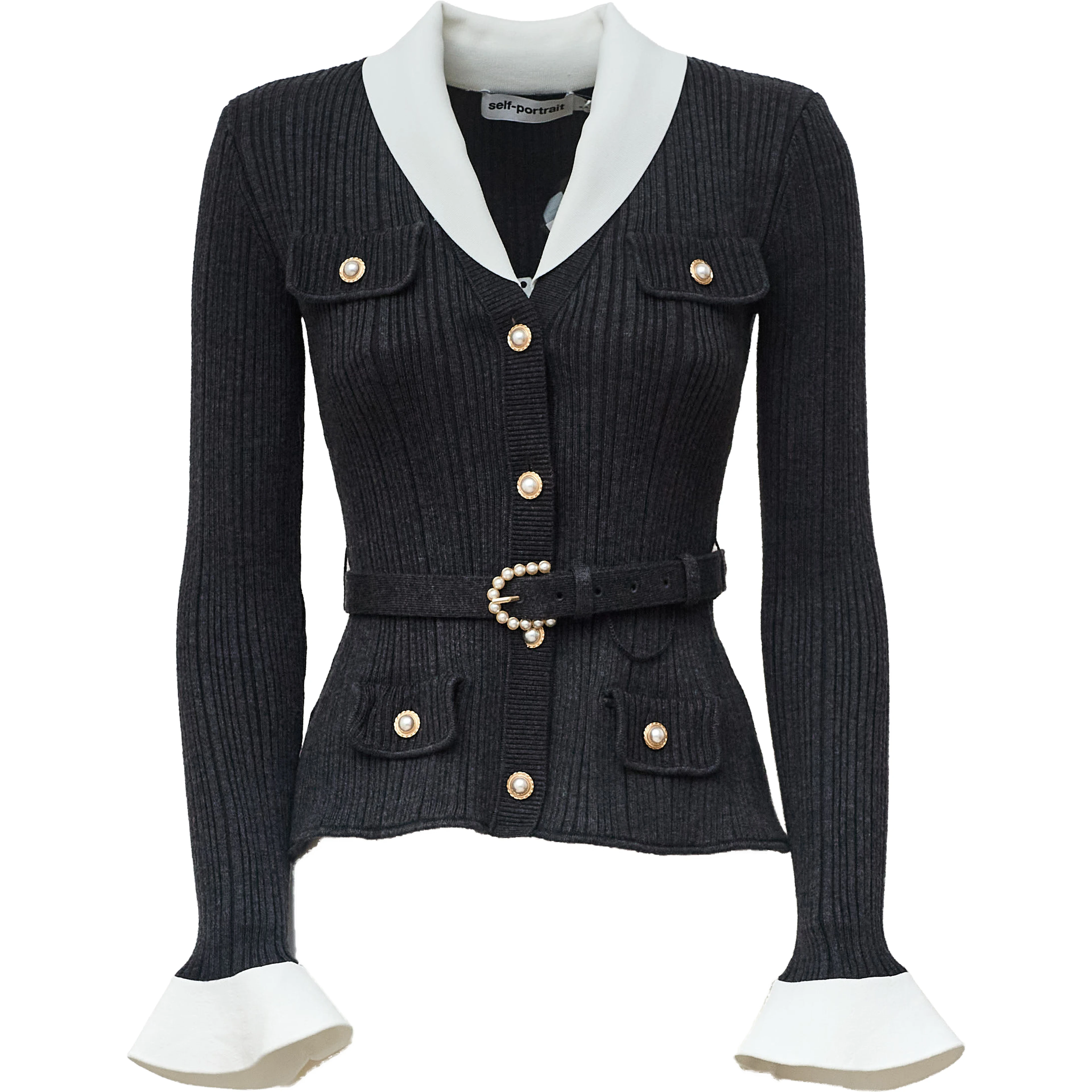 Grey Ribbed Knit Cardigan