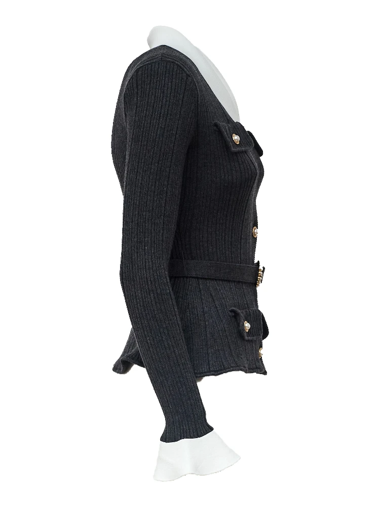 Grey Ribbed Knit Cardigan alternative