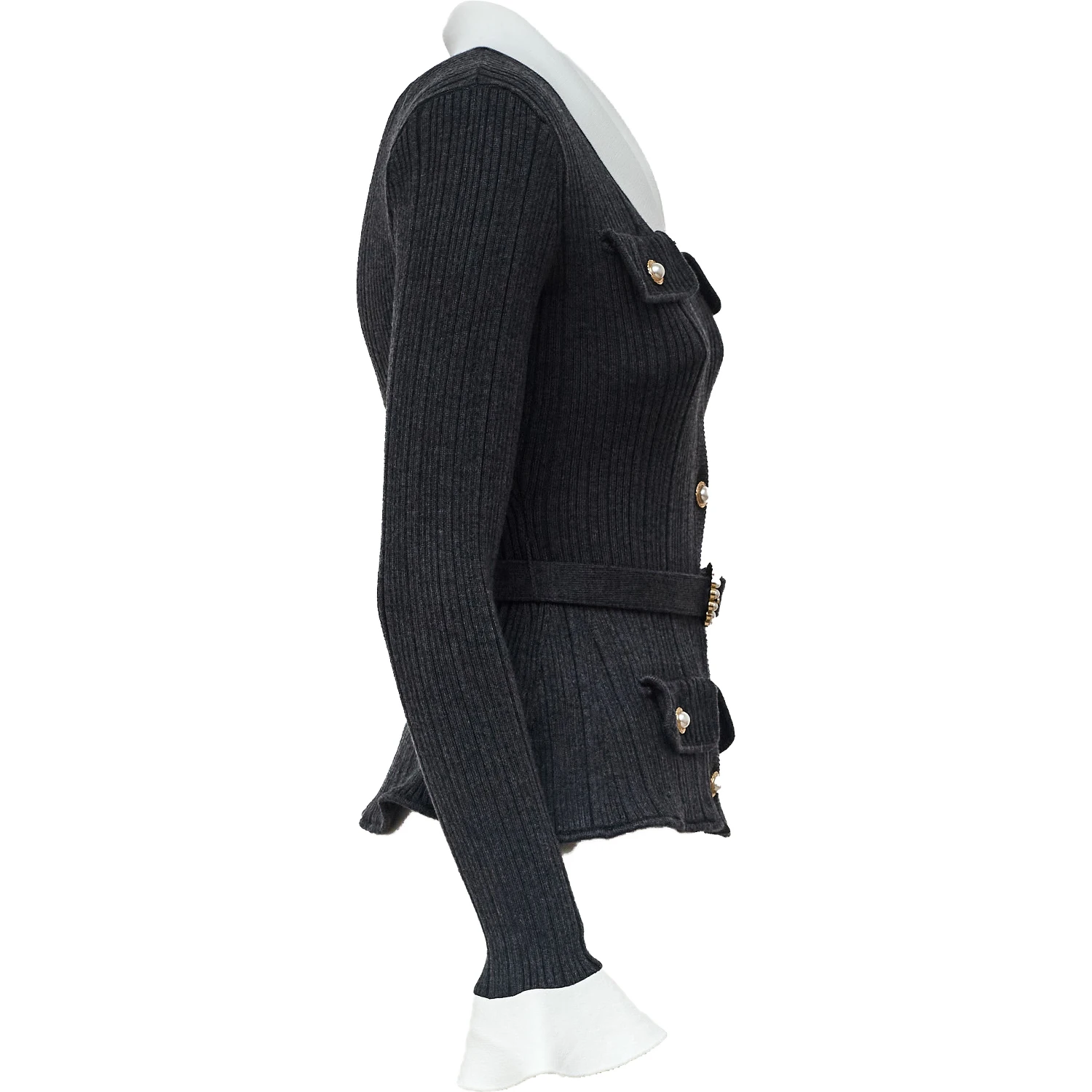 Grey Ribbed Knit Cardigan