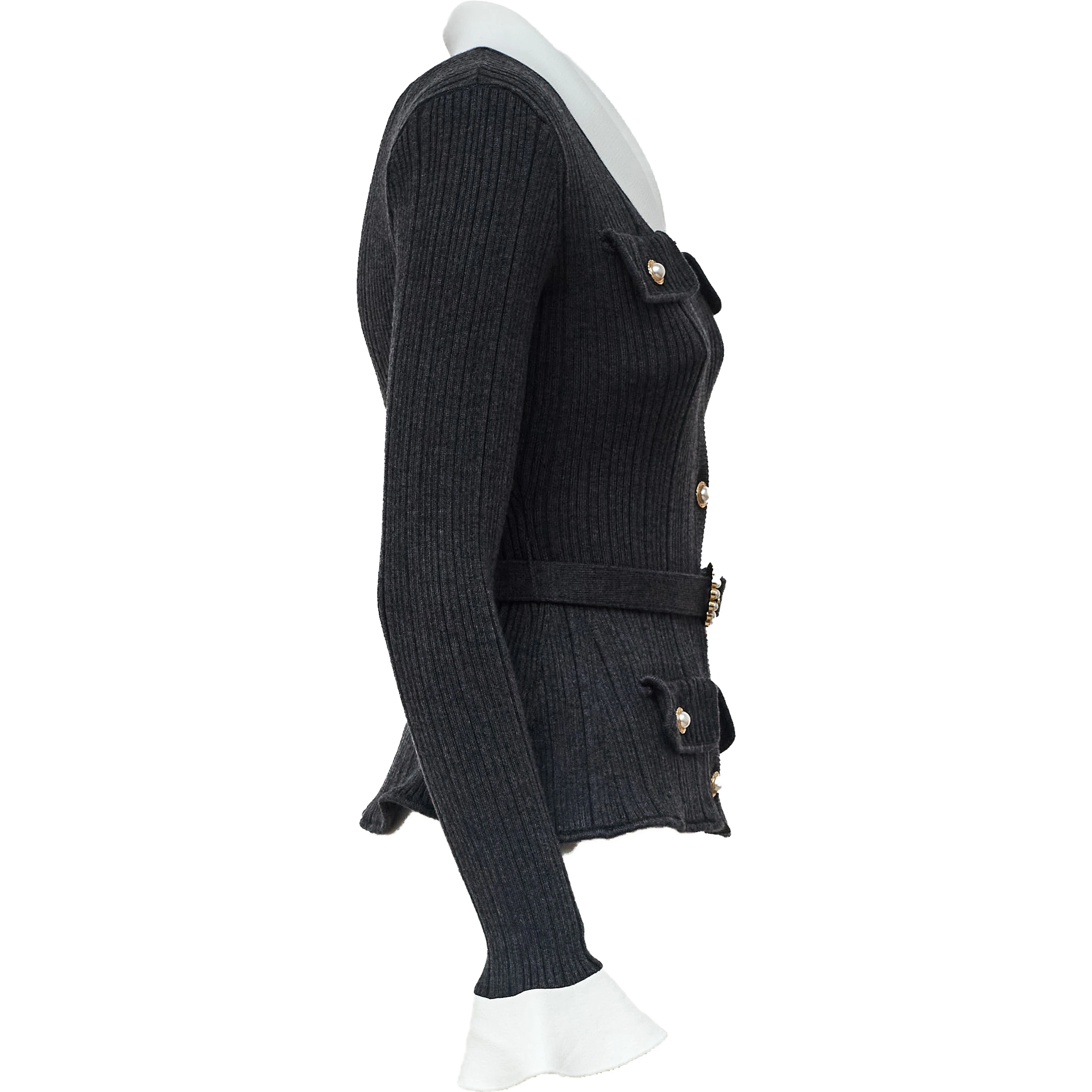 Grey Ribbed Knit Cardigan