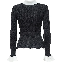 Grey Ribbed Knit Cardigan
