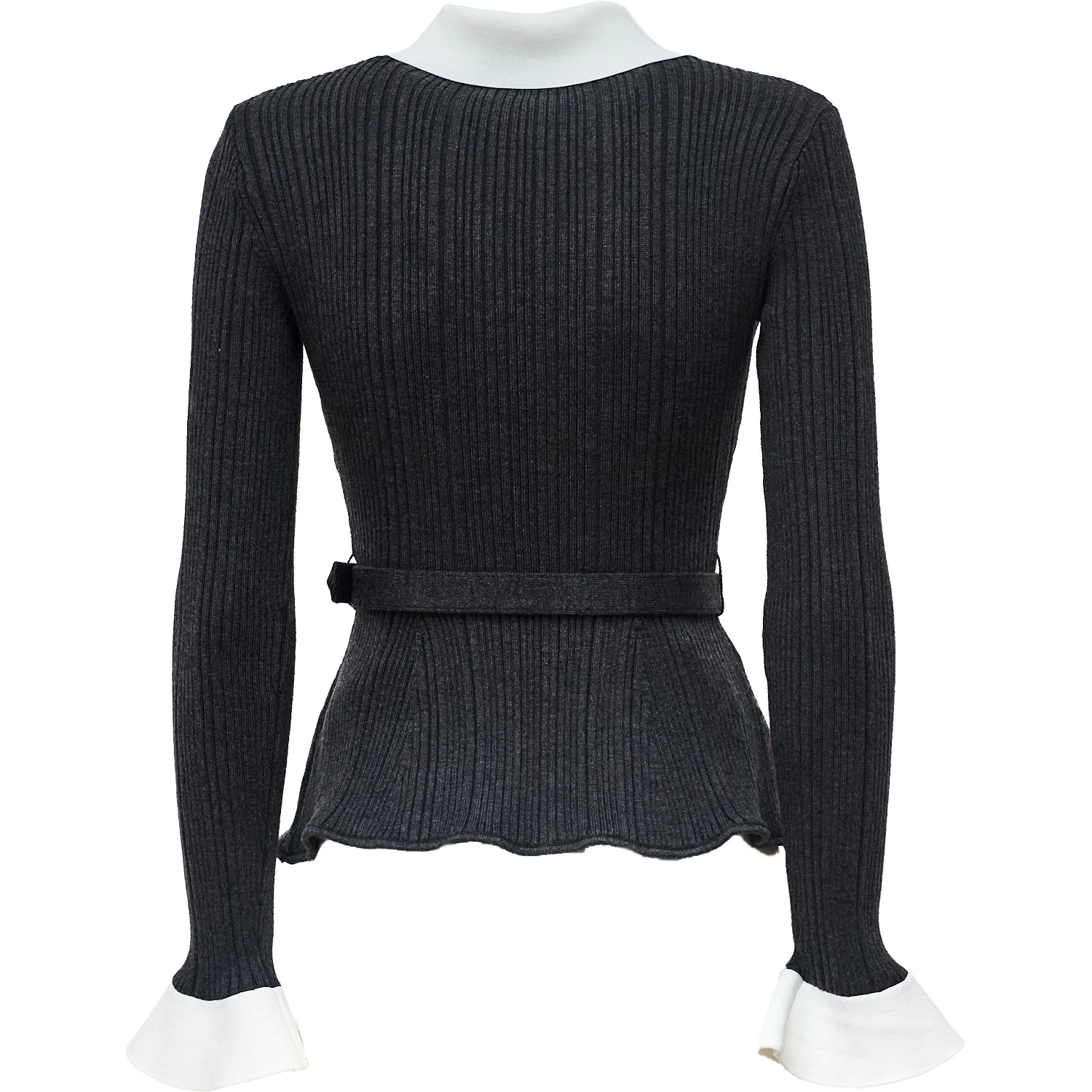 Grey Ribbed Knit Cardigan