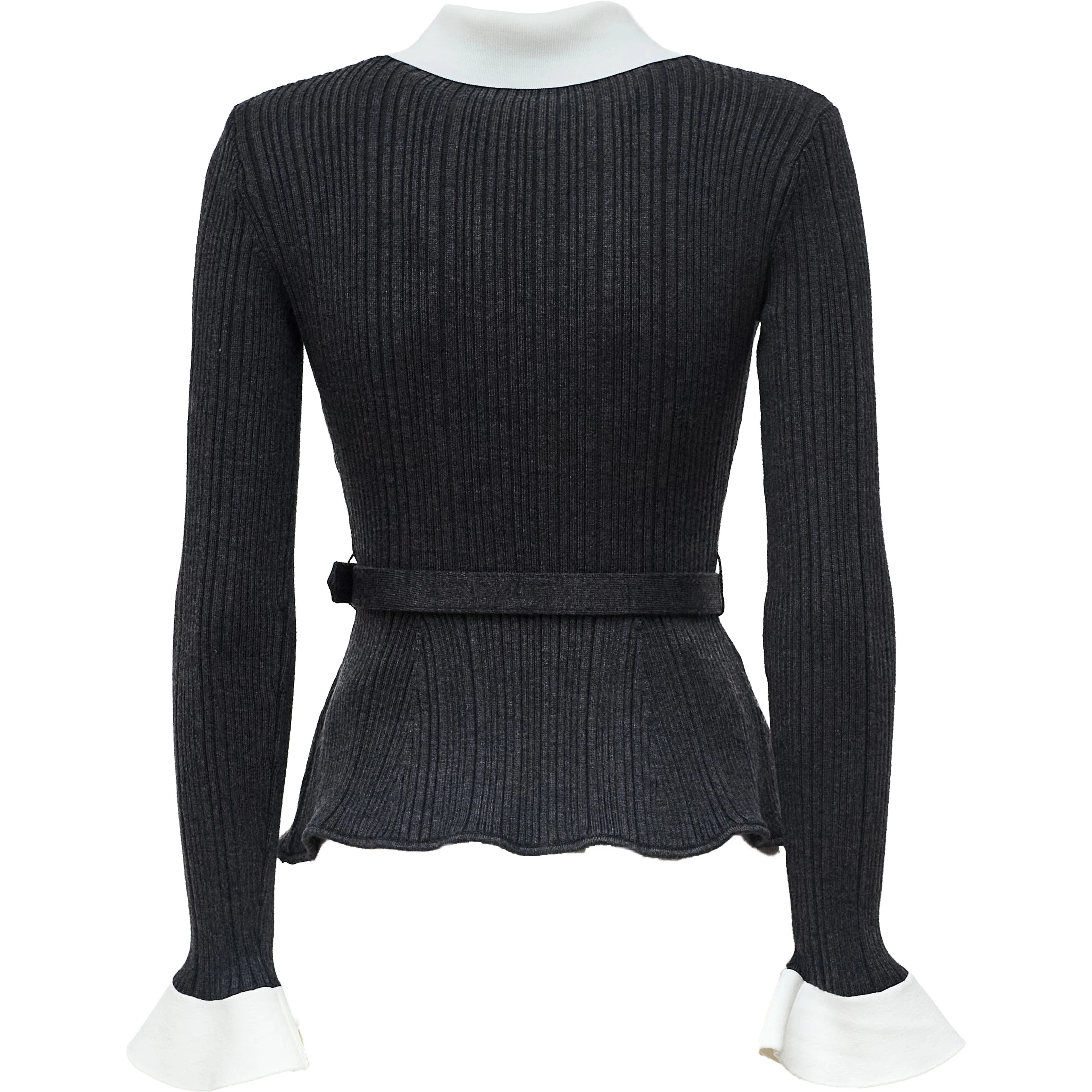 Grey Ribbed Knit Cardigan