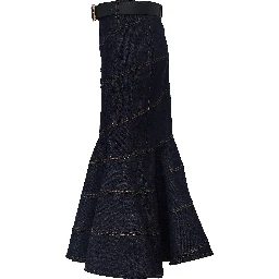Indigo Denim Belted Midi Skirt