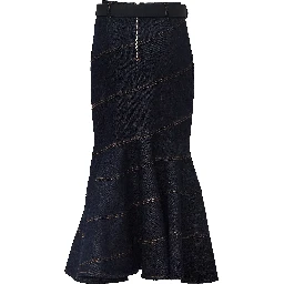 Indigo Denim Belted Midi Skirt