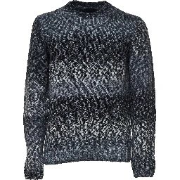 Crew Neck Jumper In Printed Wool Blend Fabric 3 Gauge