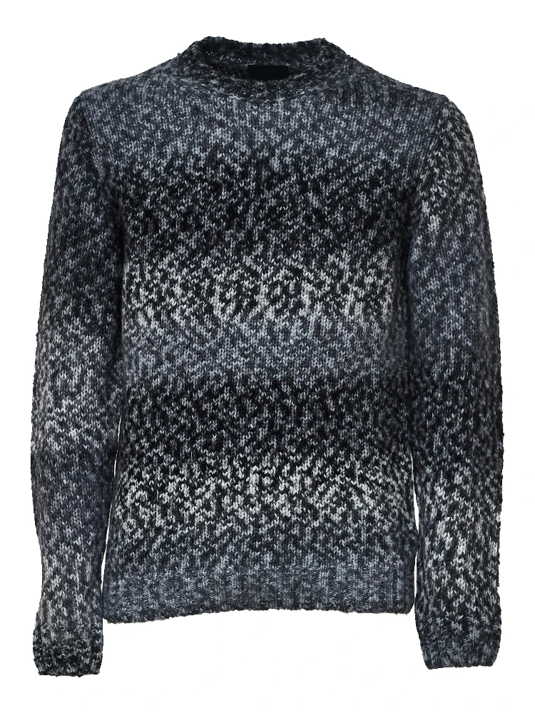 Crew Neck Jumper In Printed Wool Blend Fabric 3 Gauge