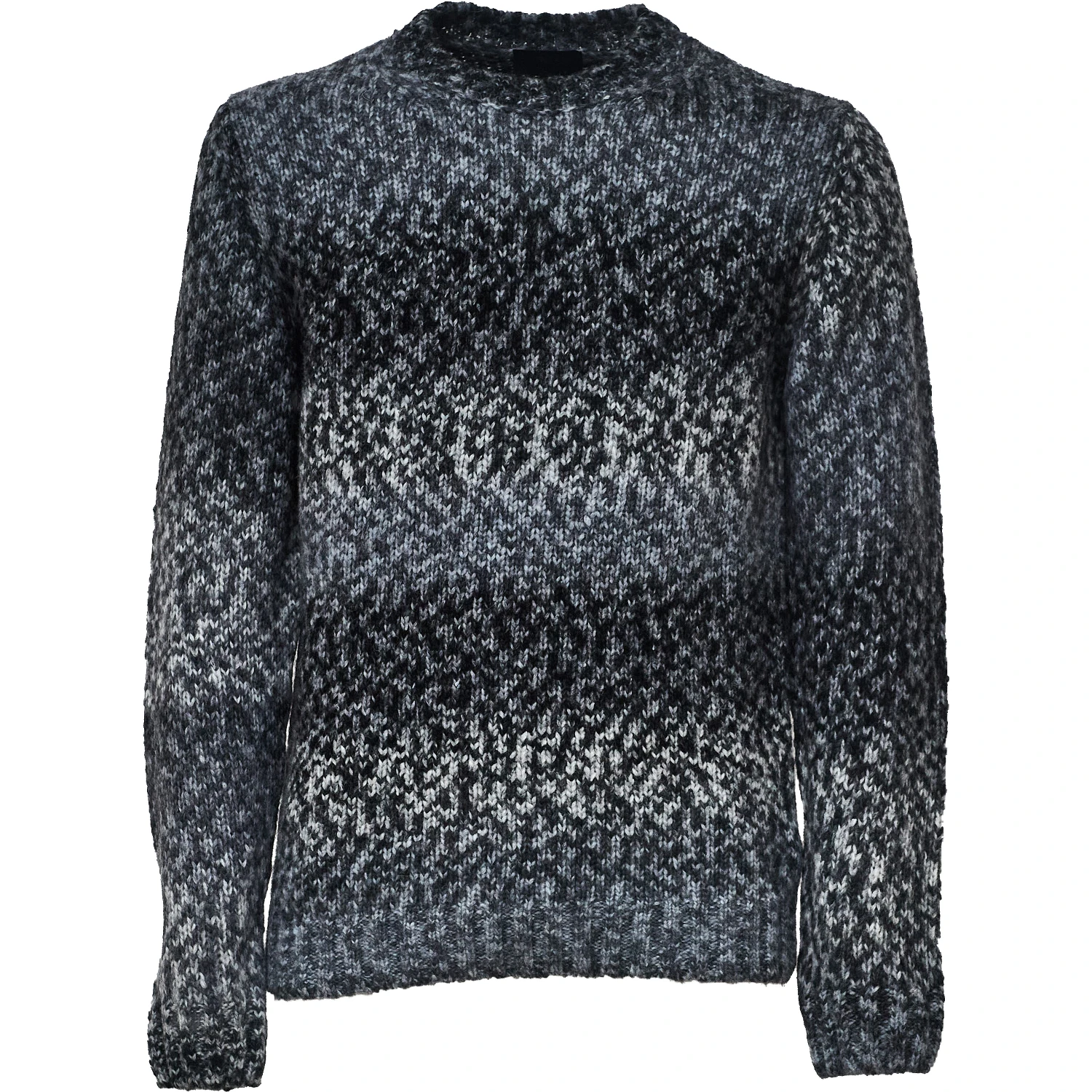 Crew Neck Jumper In Printed Wool Blend Fabric 3 Gauge