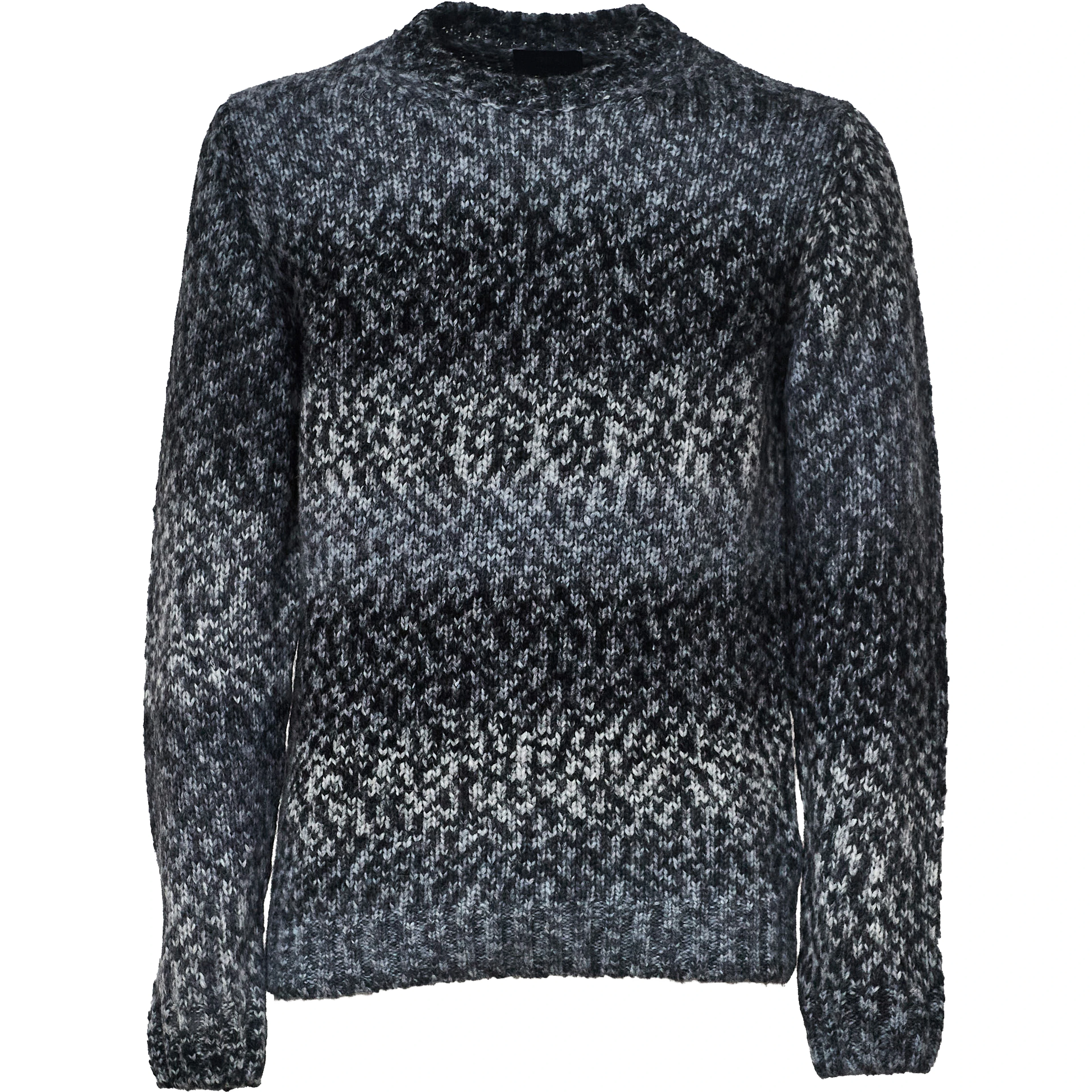 Crew Neck Jumper In Printed Wool Blend Fabric 3 Gauge