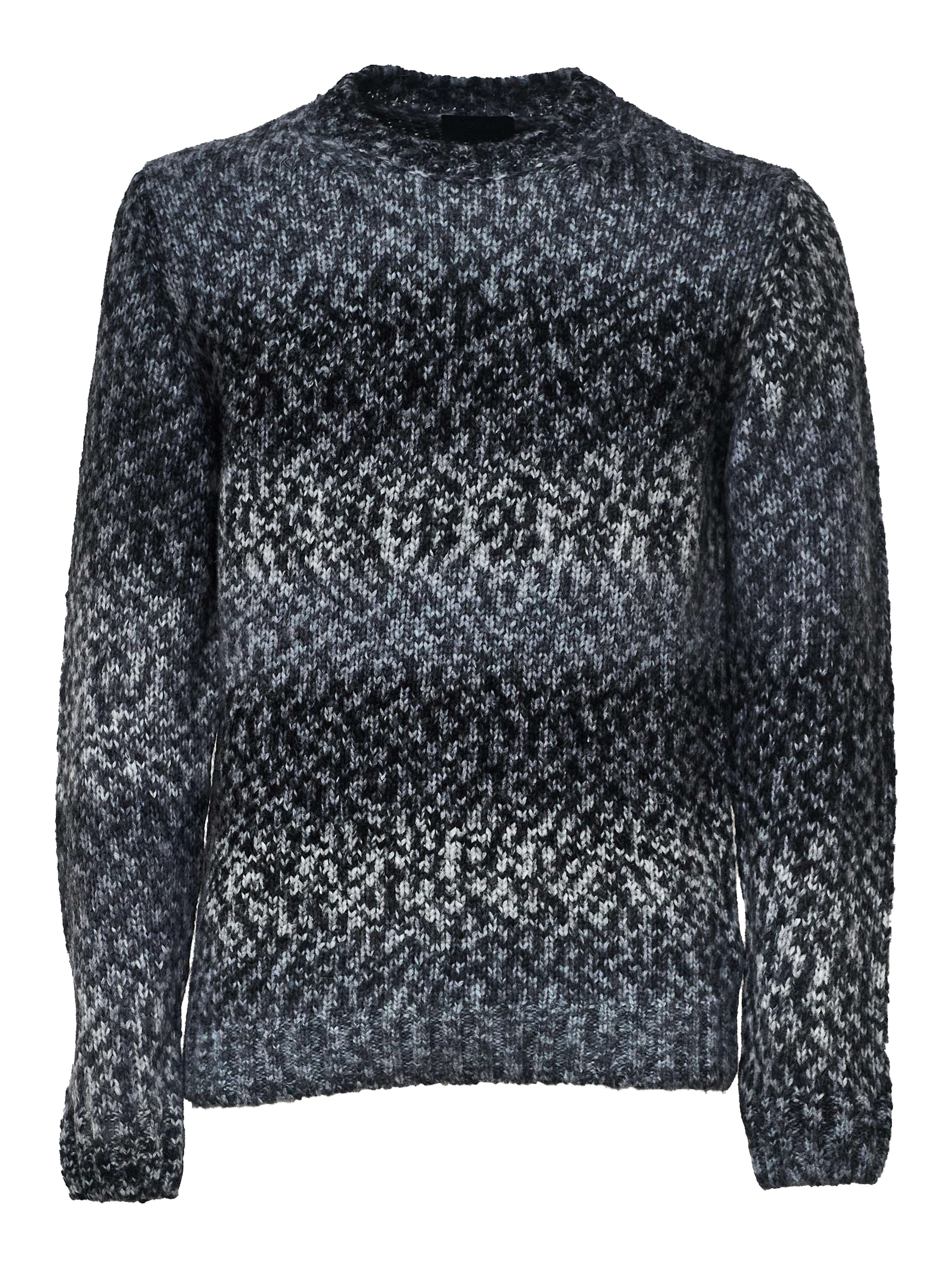 Crew Neck Jumper In Printed Wool Blend Fabric 3 Gauge