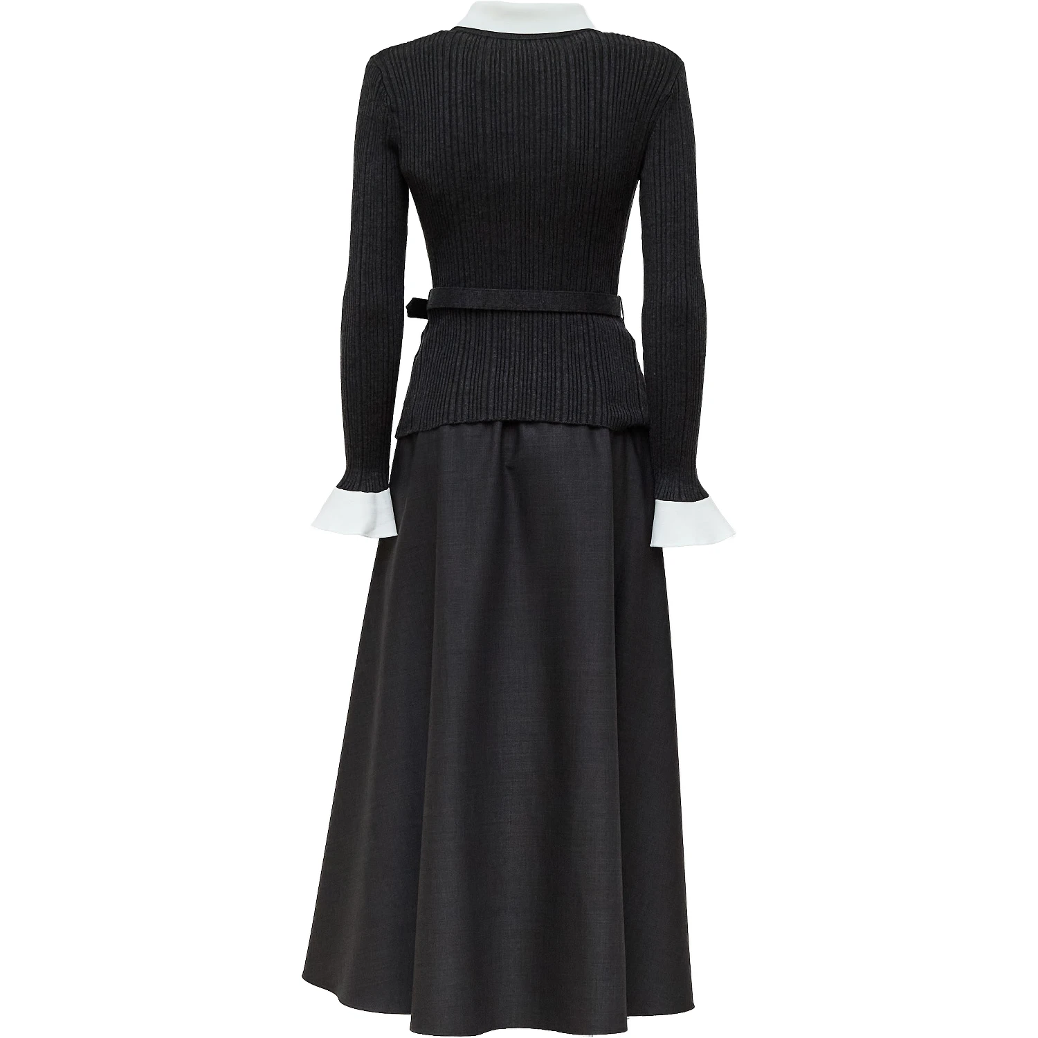 Grey Knit Twill Midi Dress