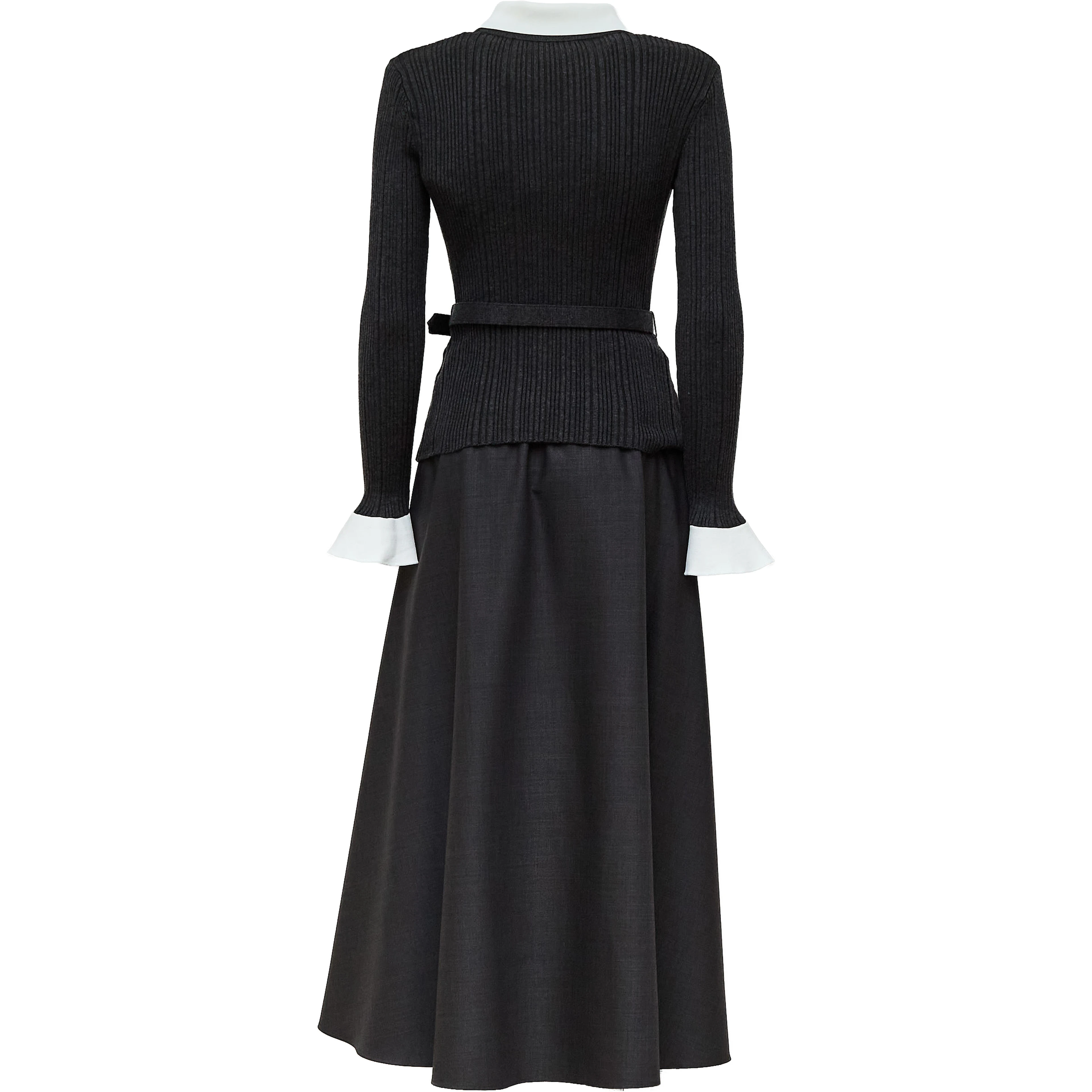 Grey Knit Twill Midi Dress
