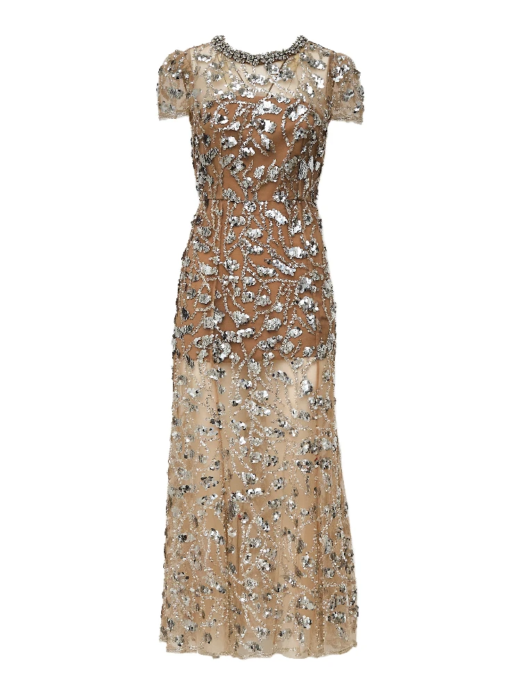 Silver Sequin Embellished Midi Dress