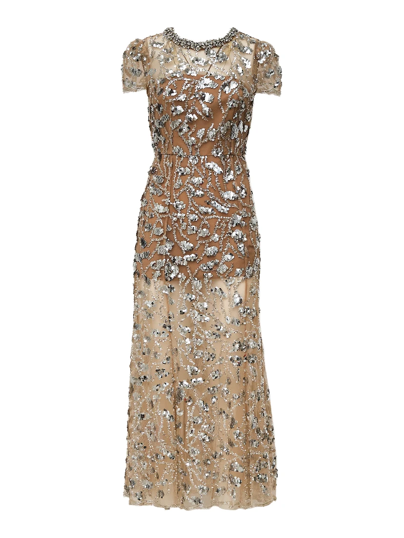 Silver Sequin Embellished Midi Dress