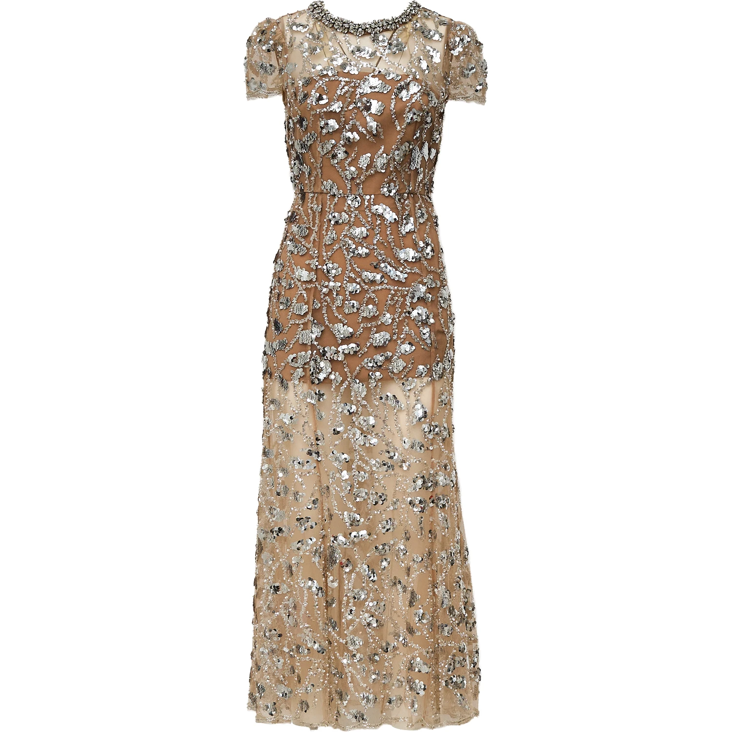 Silver Sequin Embellished Midi Dress