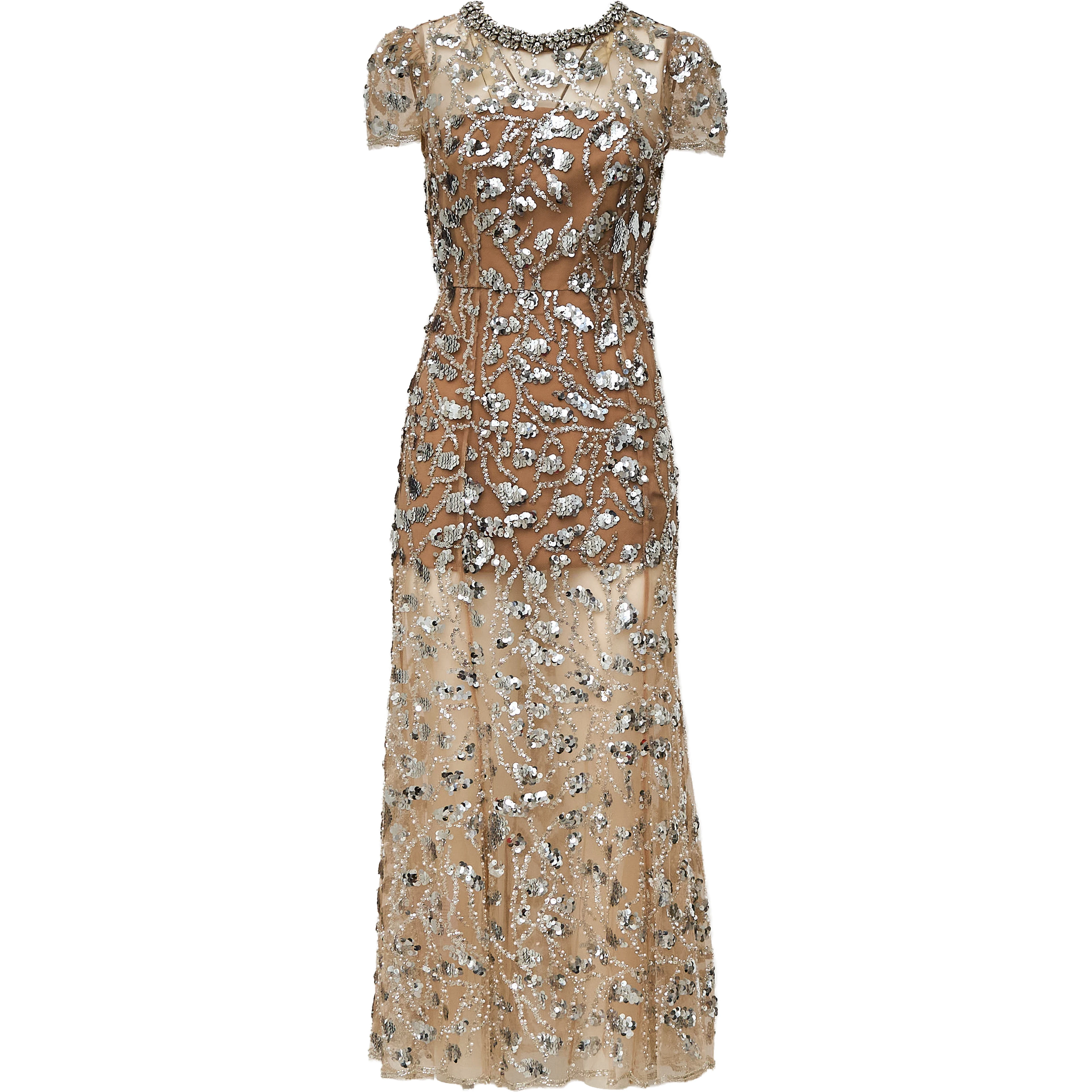 Silver Sequin Embellished Midi Dress