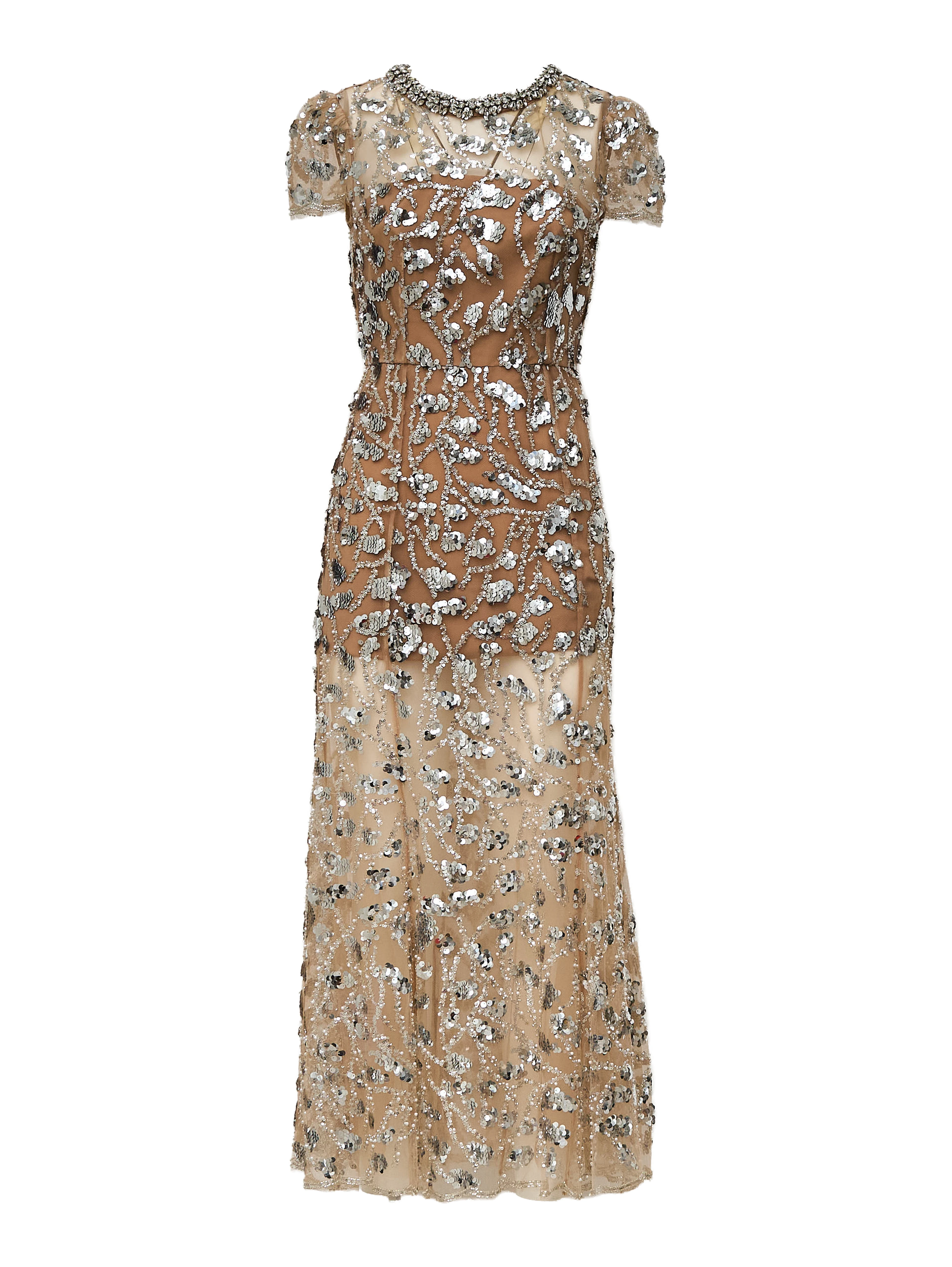 Silver Sequin Embellished Midi Dress