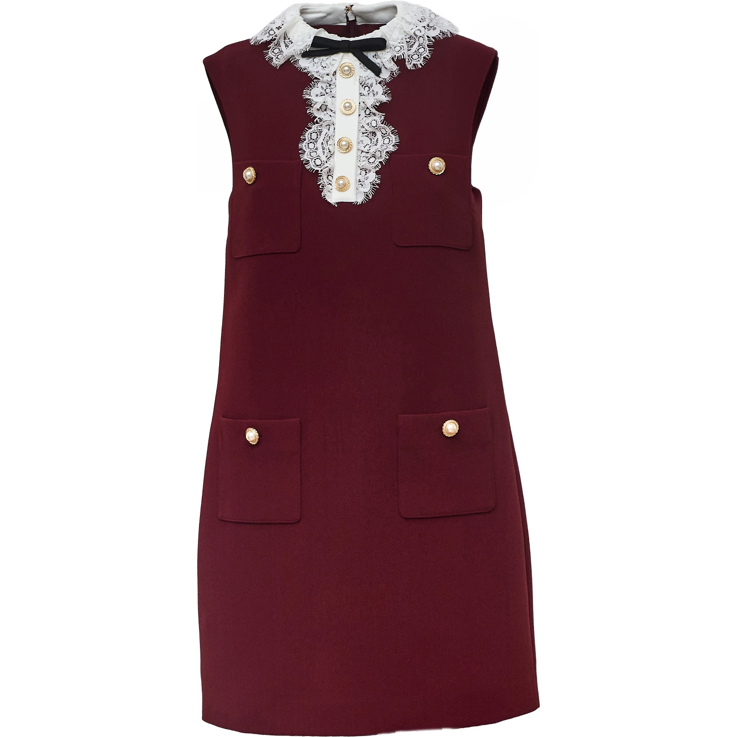 Burgundy Crepe Lace Collar Mini Dress