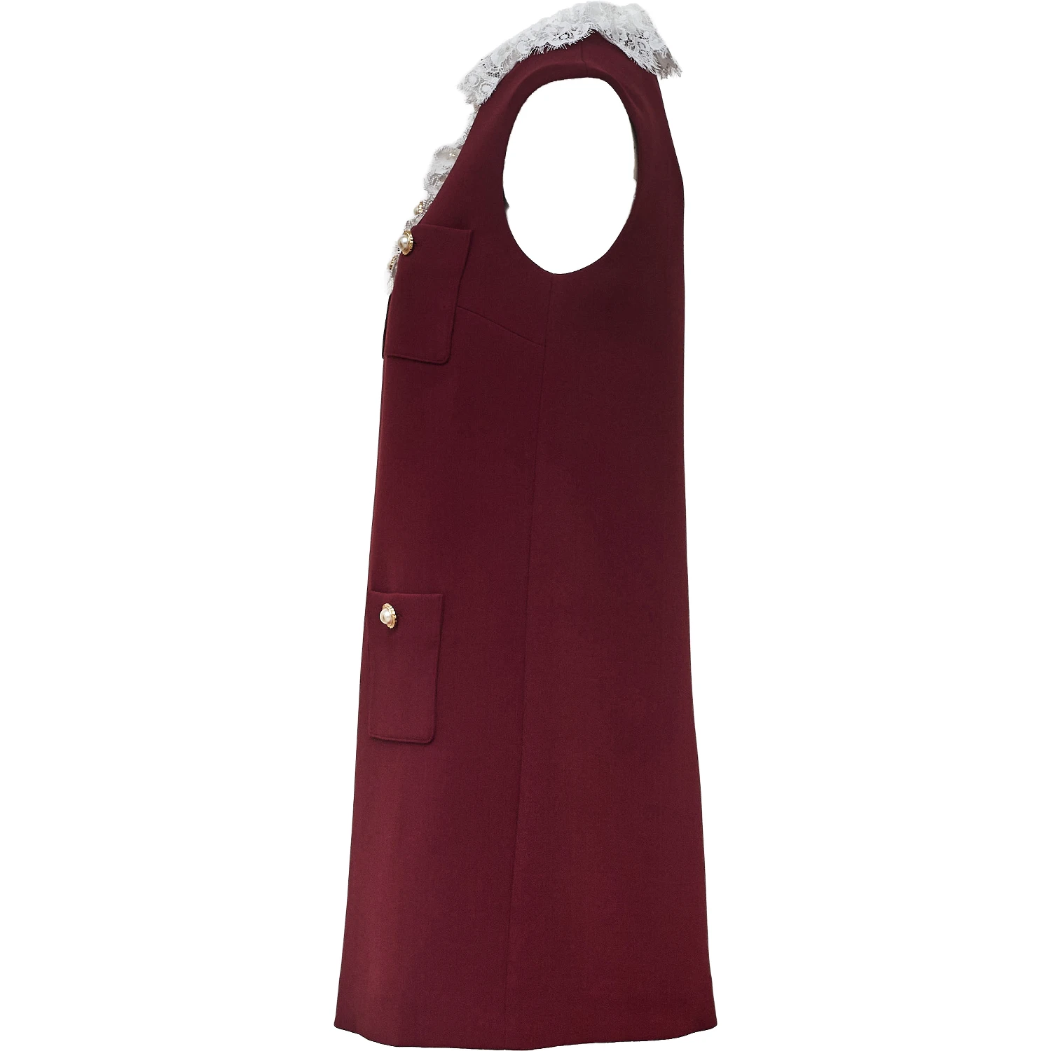 Burgundy Crepe Lace Collar Mini Dress