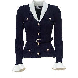 Navy Ribbed Knit Cardigan