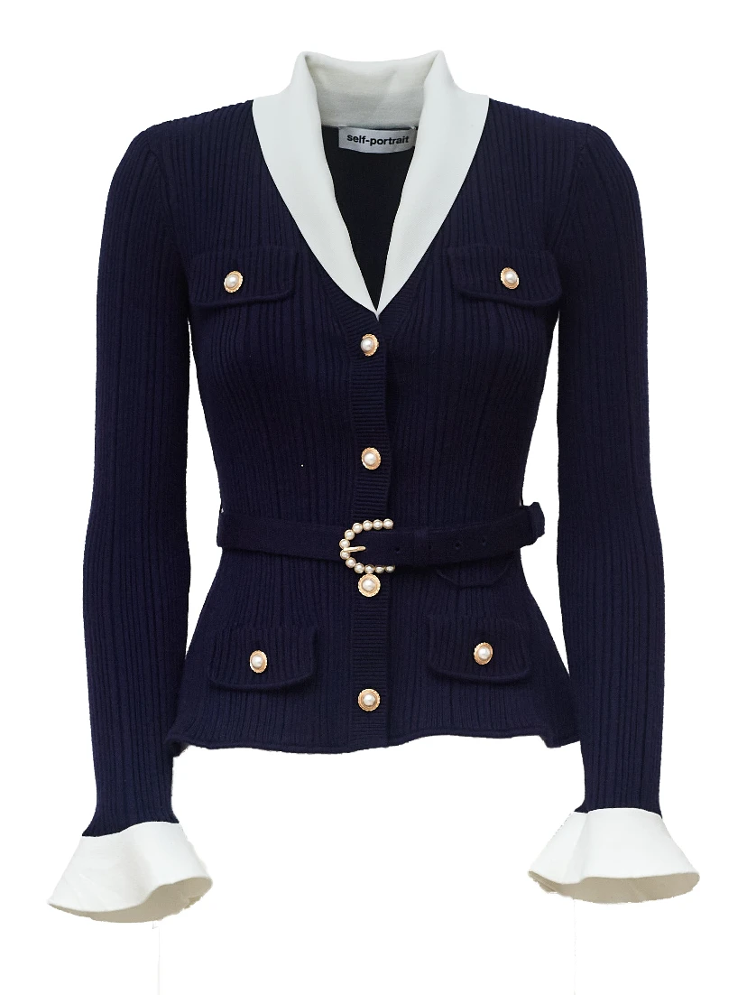 Navy Ribbed Knit Cardigan