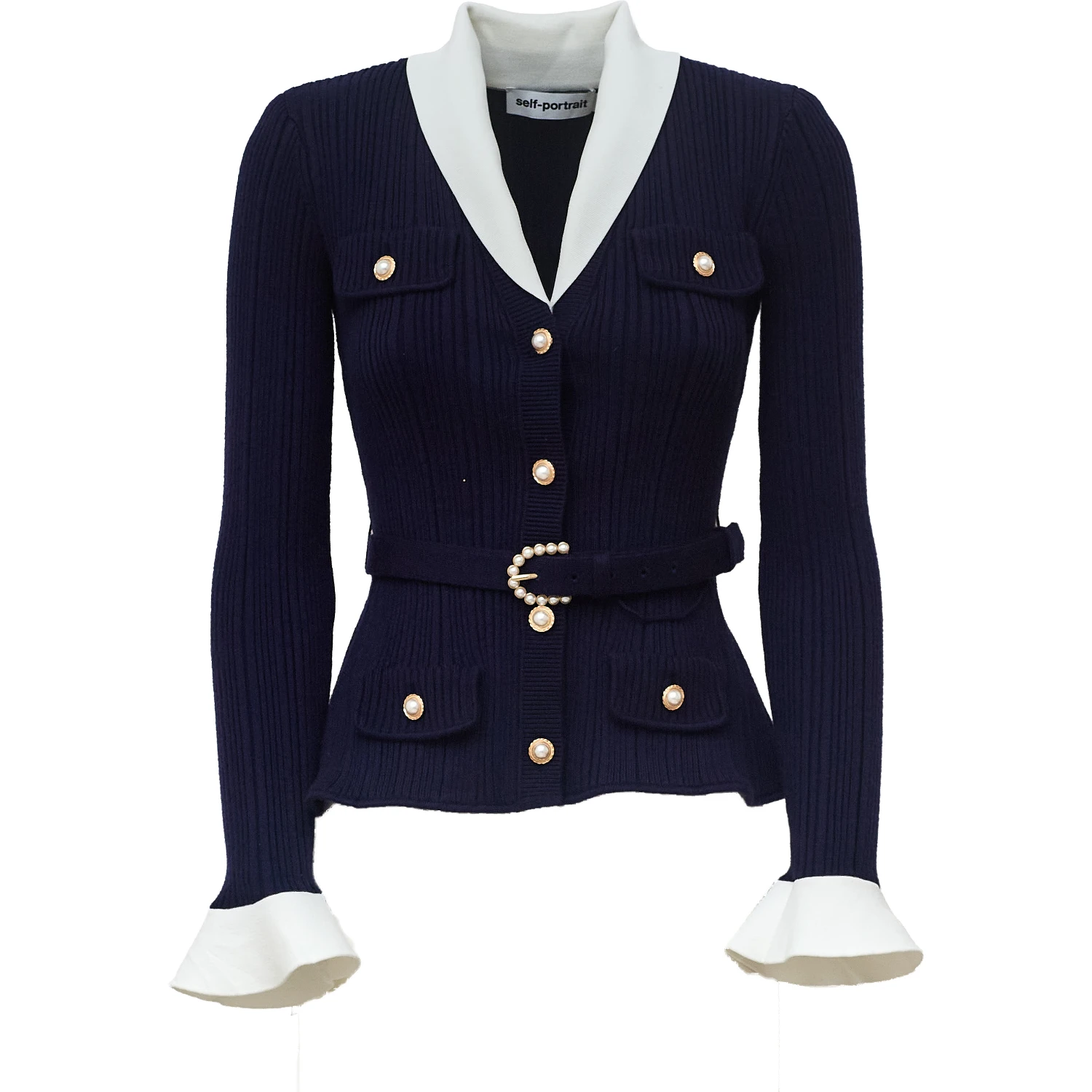 Navy Ribbed Knit Cardigan