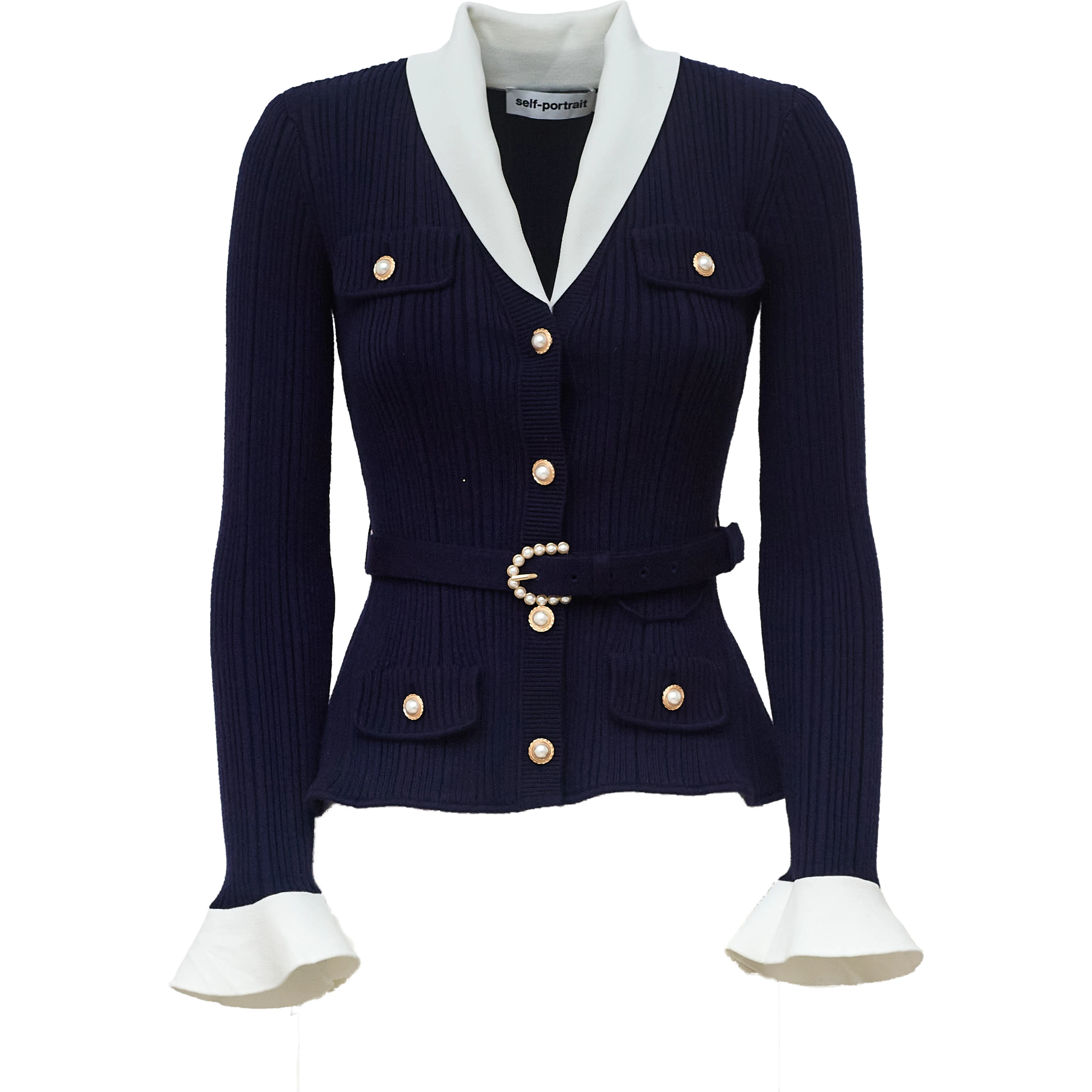 Navy Ribbed Knit Cardigan