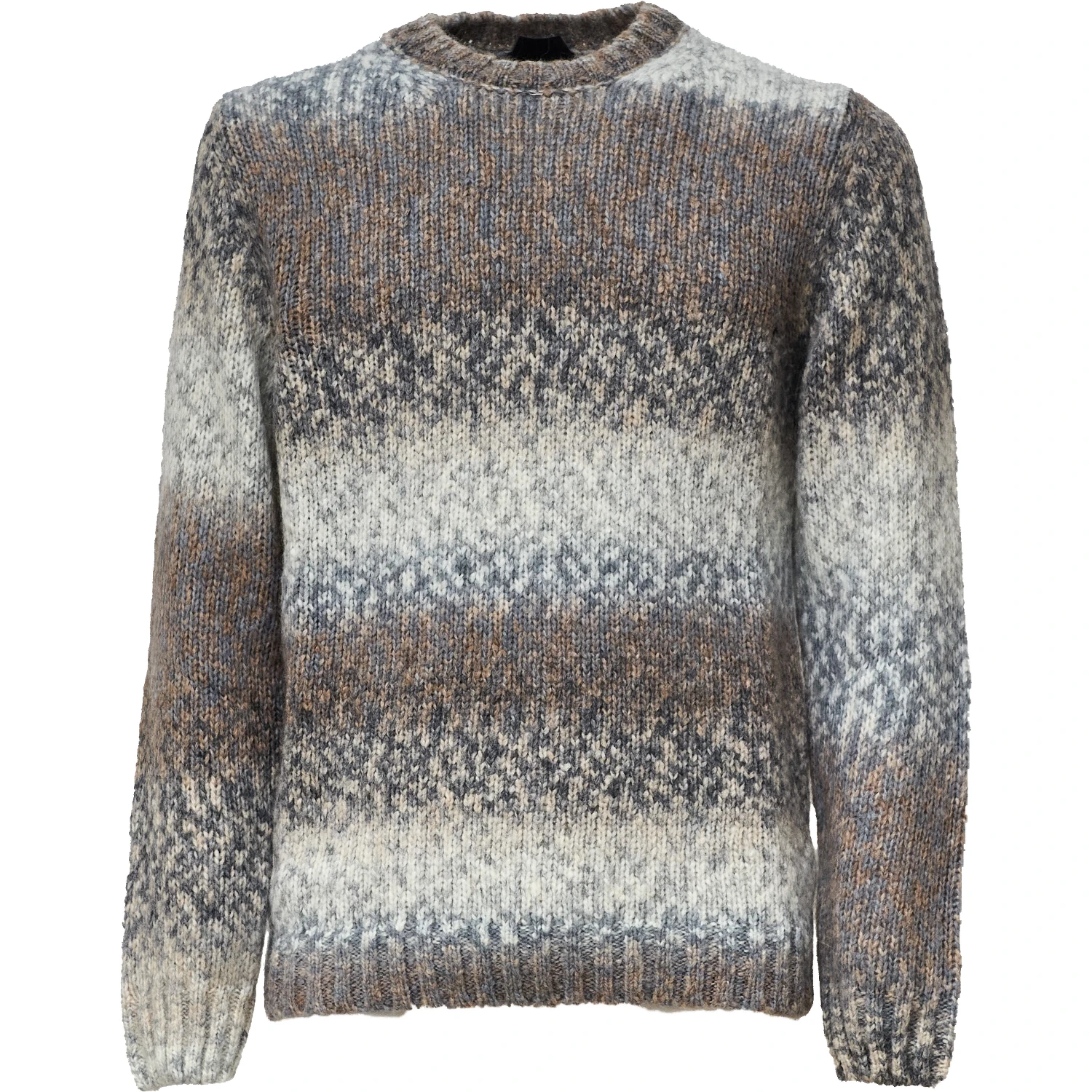 Crew Neck Jumper In Printed Wool Blend Fabric 3 Gauge