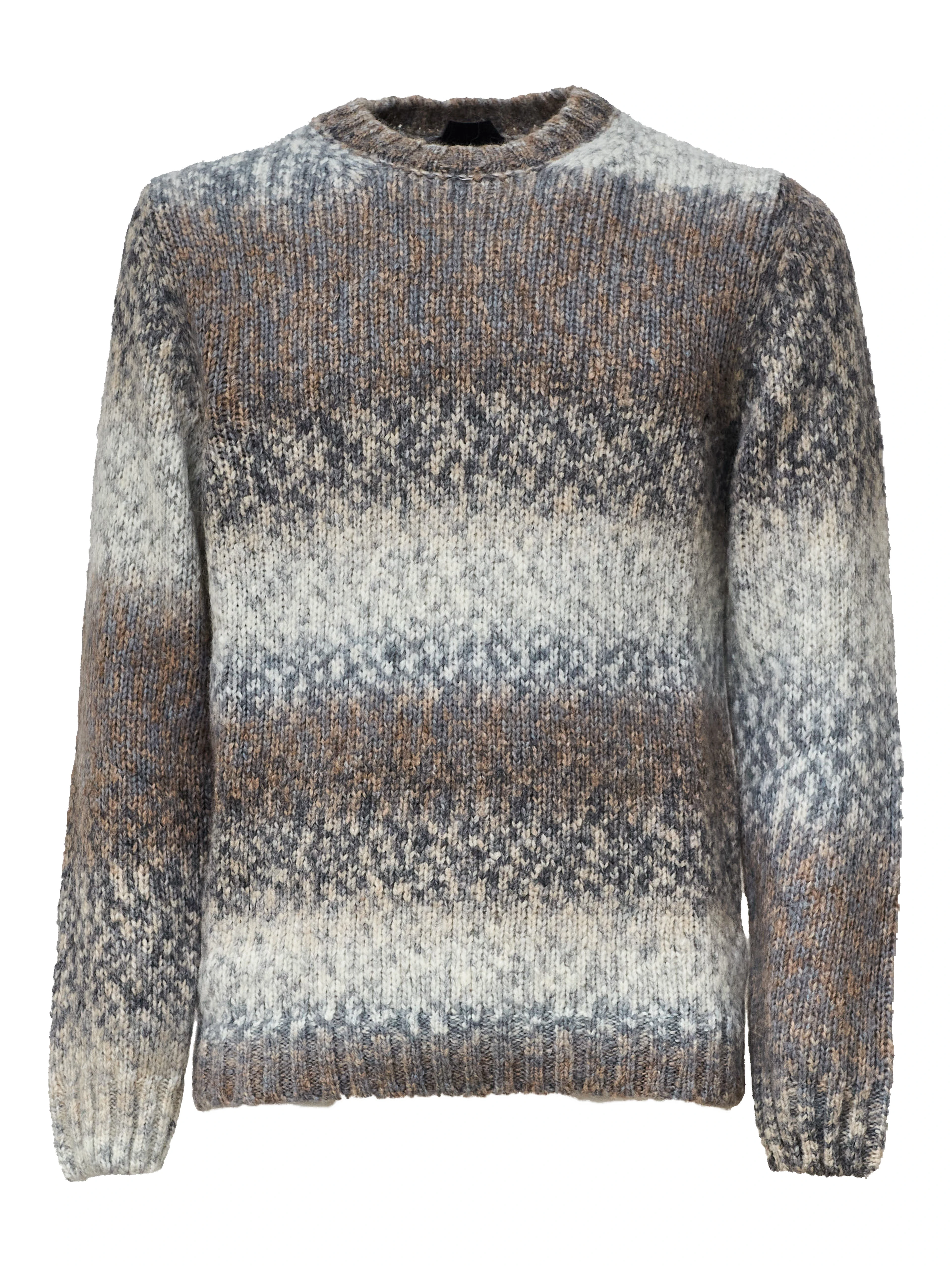 Crew Neck Jumper In Printed Wool Blend Fabric 3 Gauge
