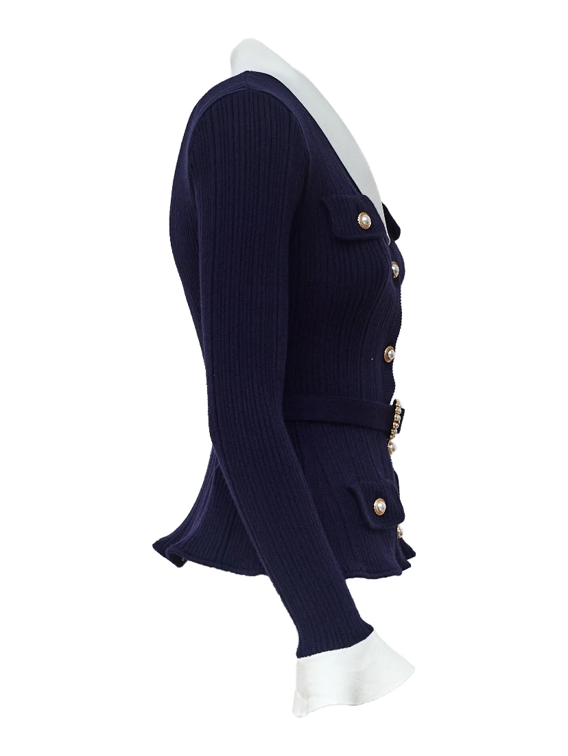 Navy Ribbed Knit Cardigan