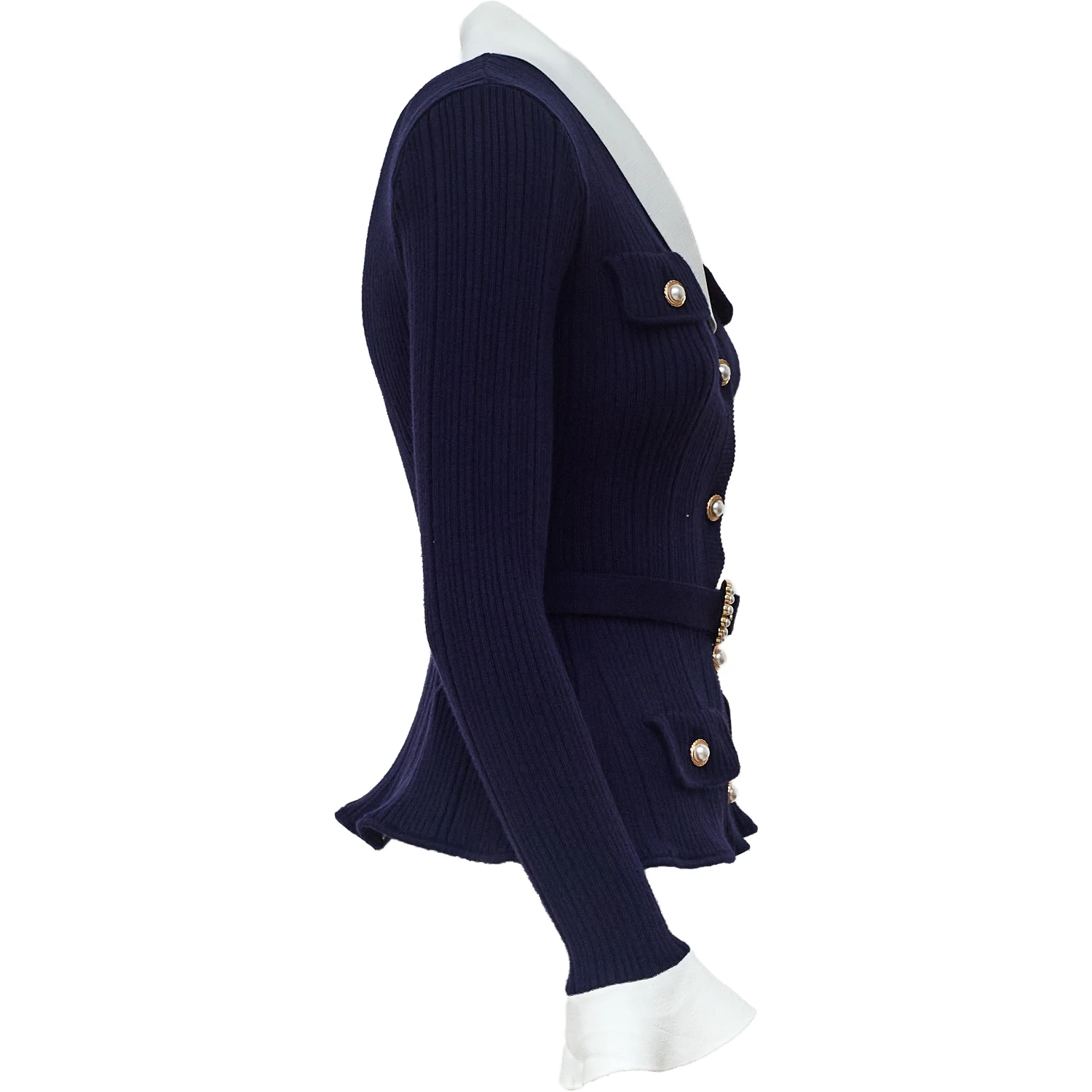 Navy Ribbed Knit Cardigan