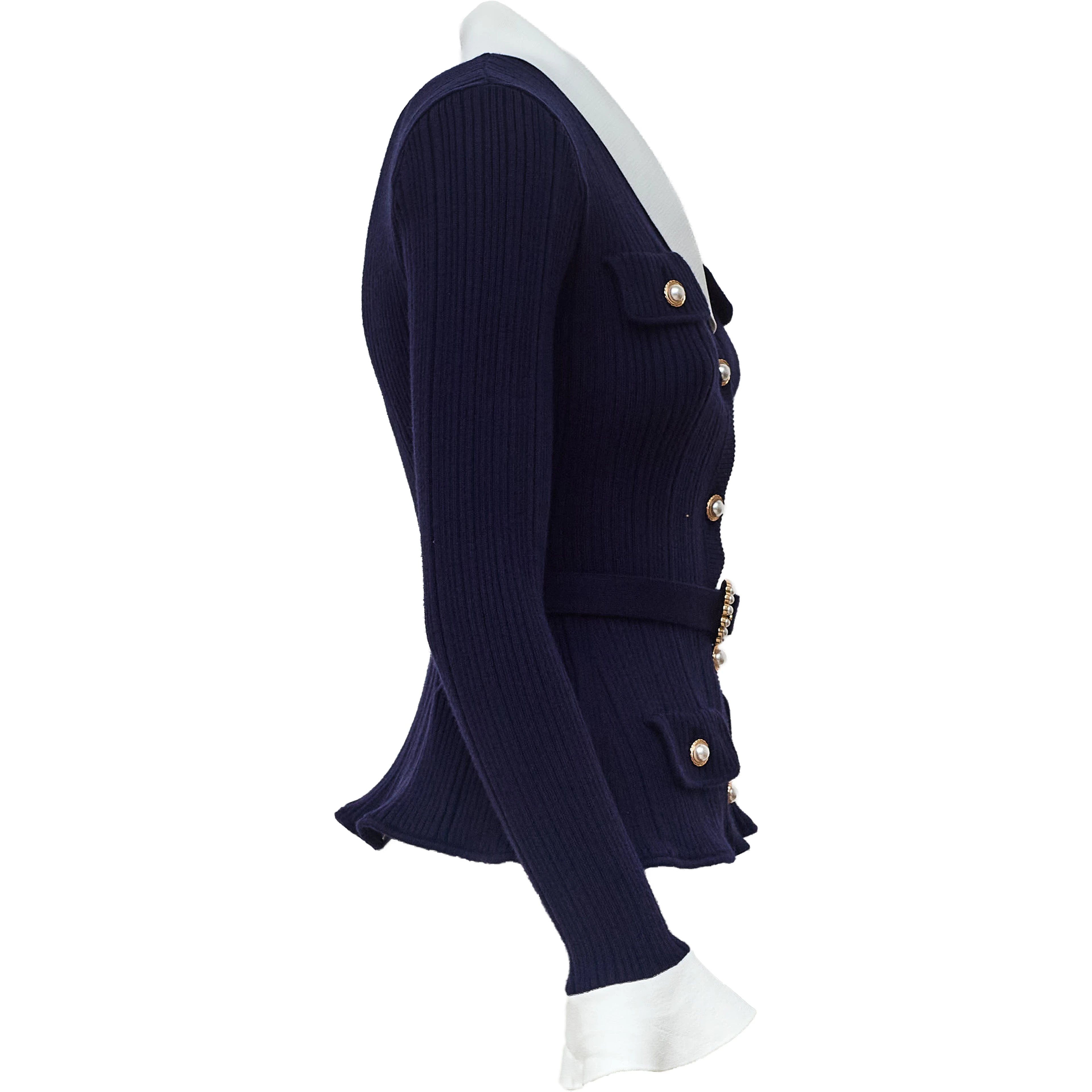 Navy Ribbed Knit Cardigan