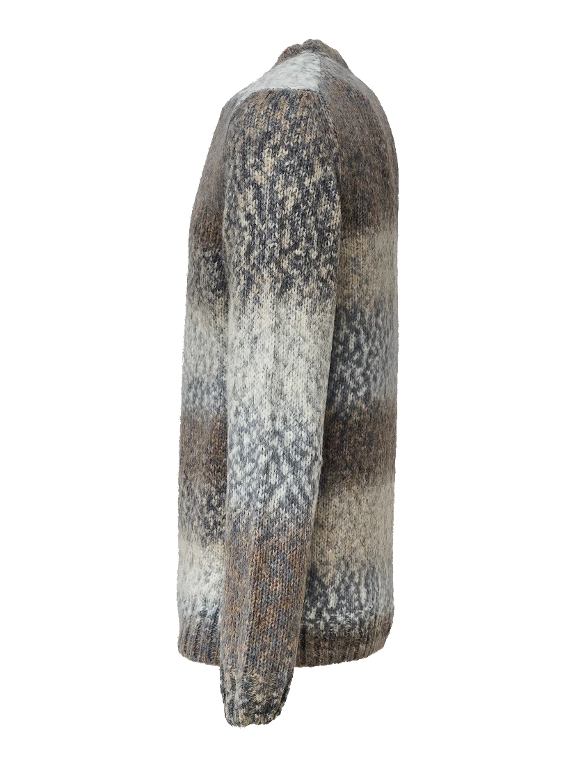 Crew Neck Jumper In Printed Wool Blend Fabric 3 Gauge