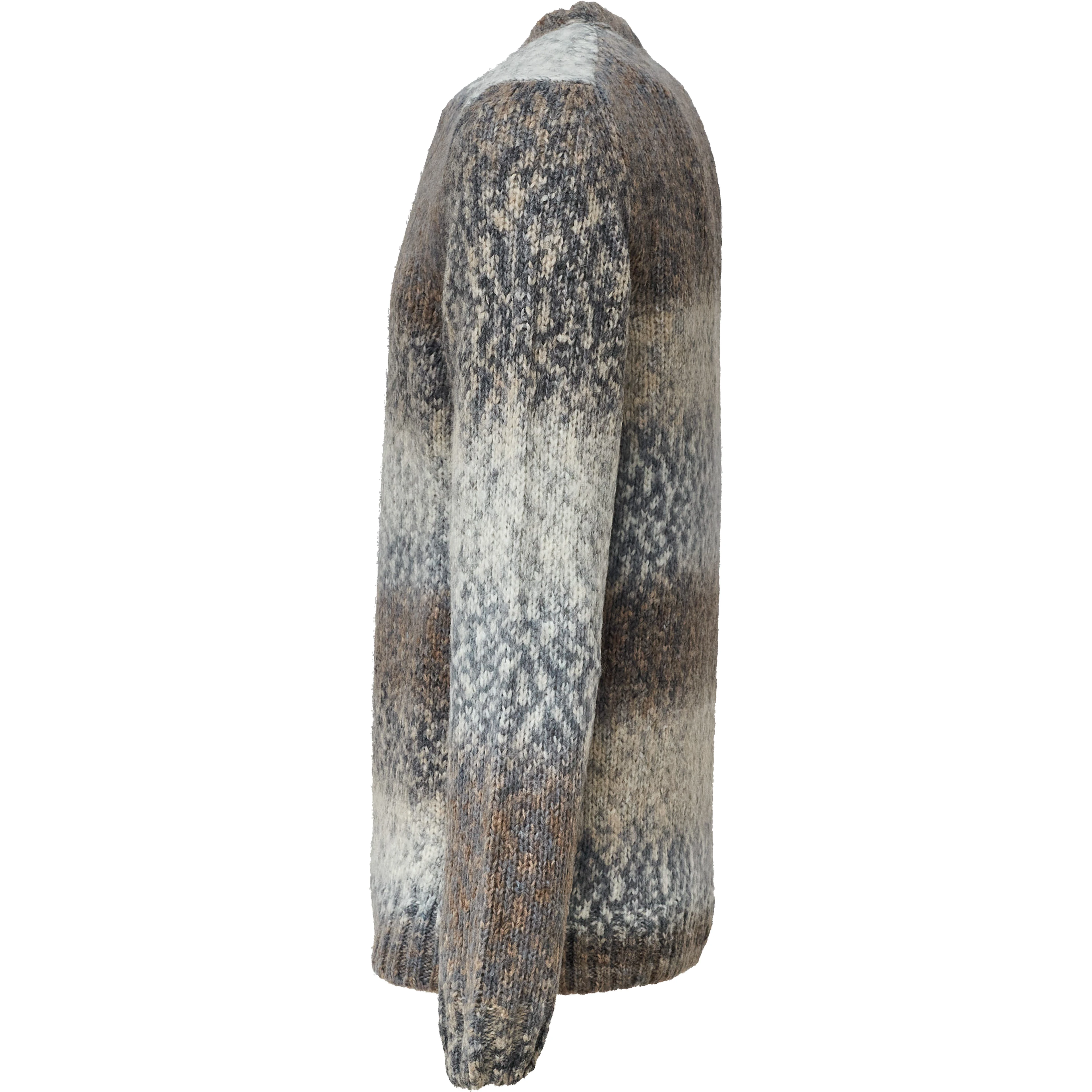 Crew Neck Jumper In Printed Wool Blend Fabric 3 Gauge