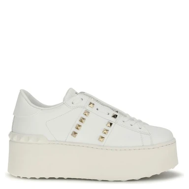 White Calf Leather Bos Taurus Platform Sneakers